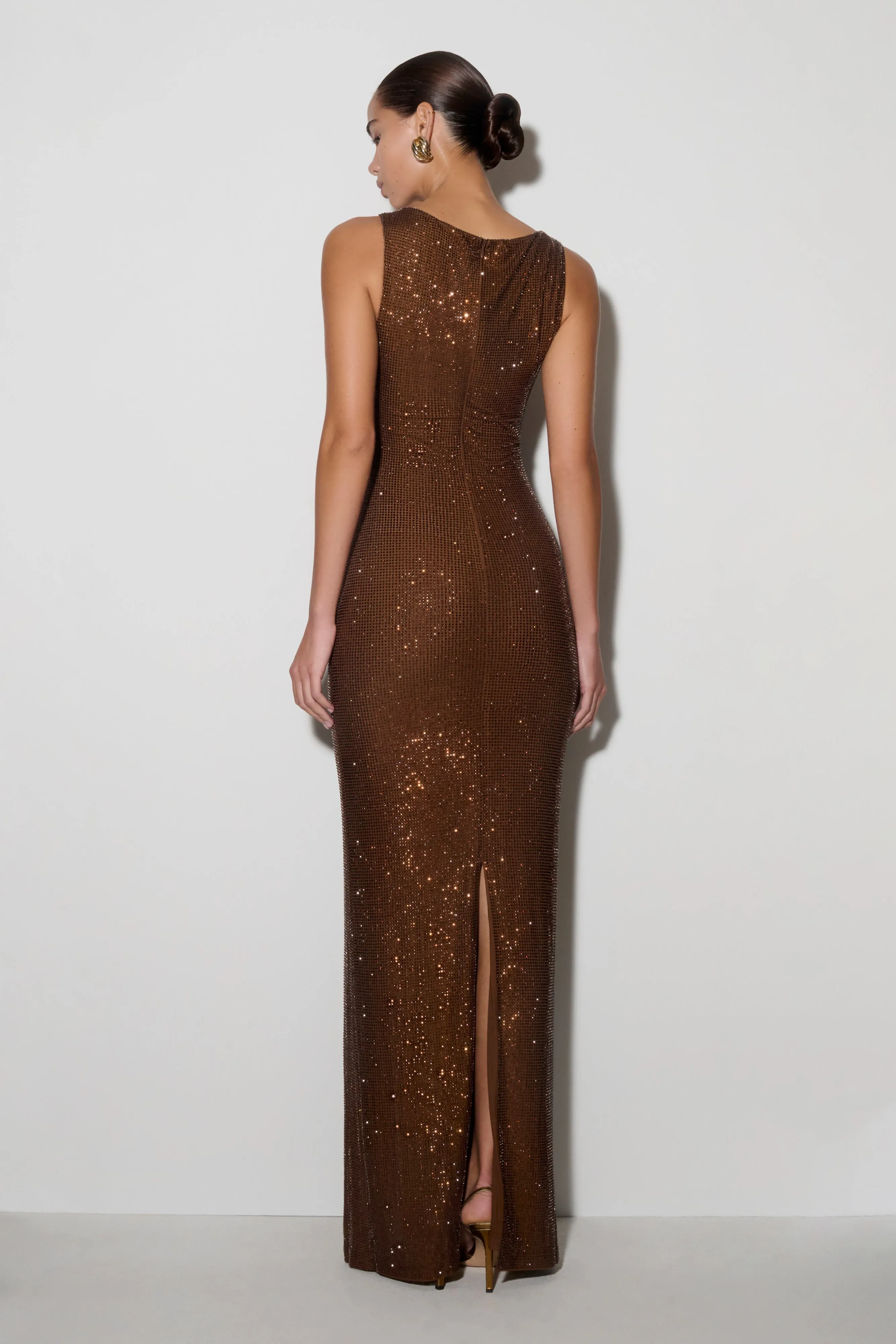 Magnolia Sleeveless Diamante Maxi Dress - Chocolate sold by Meshki product image thumbnail 4