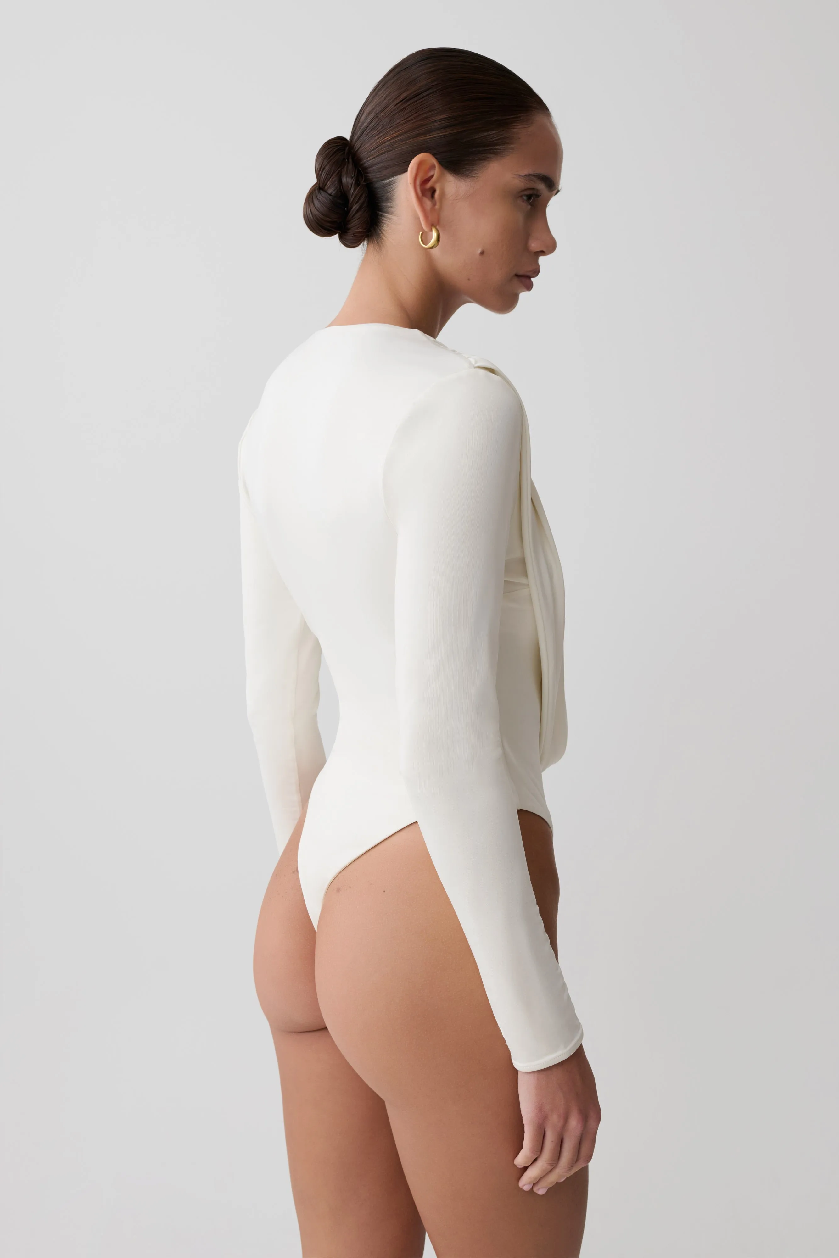 Ren Cowl Long Sleeve Slinky Bodysuit - Ivory sold by Meshki product image thumbnail 5