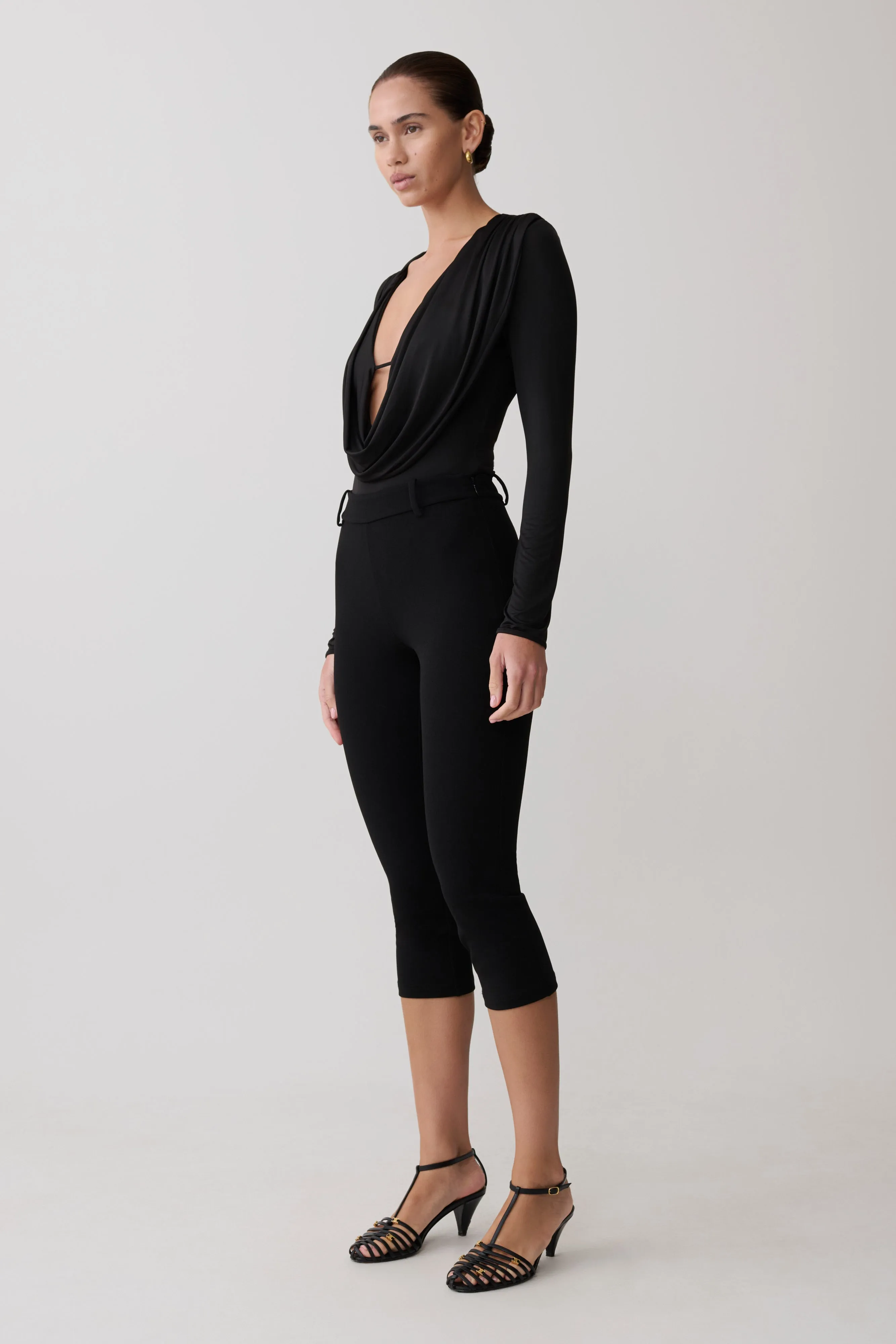 Ren Cowl Long Sleeve Slinky Bodysuit - Black sold by Meshki product image thumbnail 3