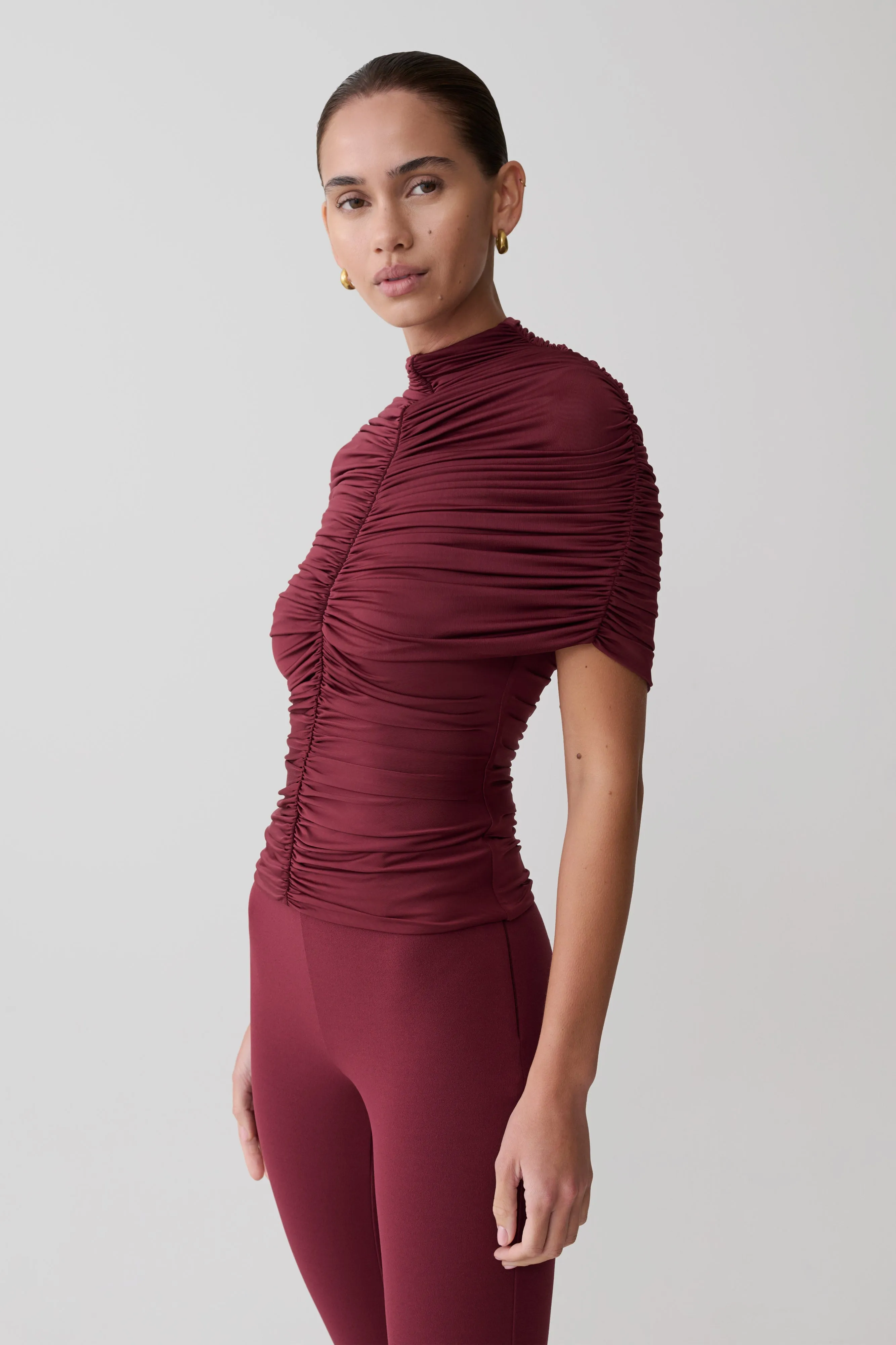 Linh Slinky High Neck Gathered Top - Mahogany sold by Meshki product image thumbnail 5