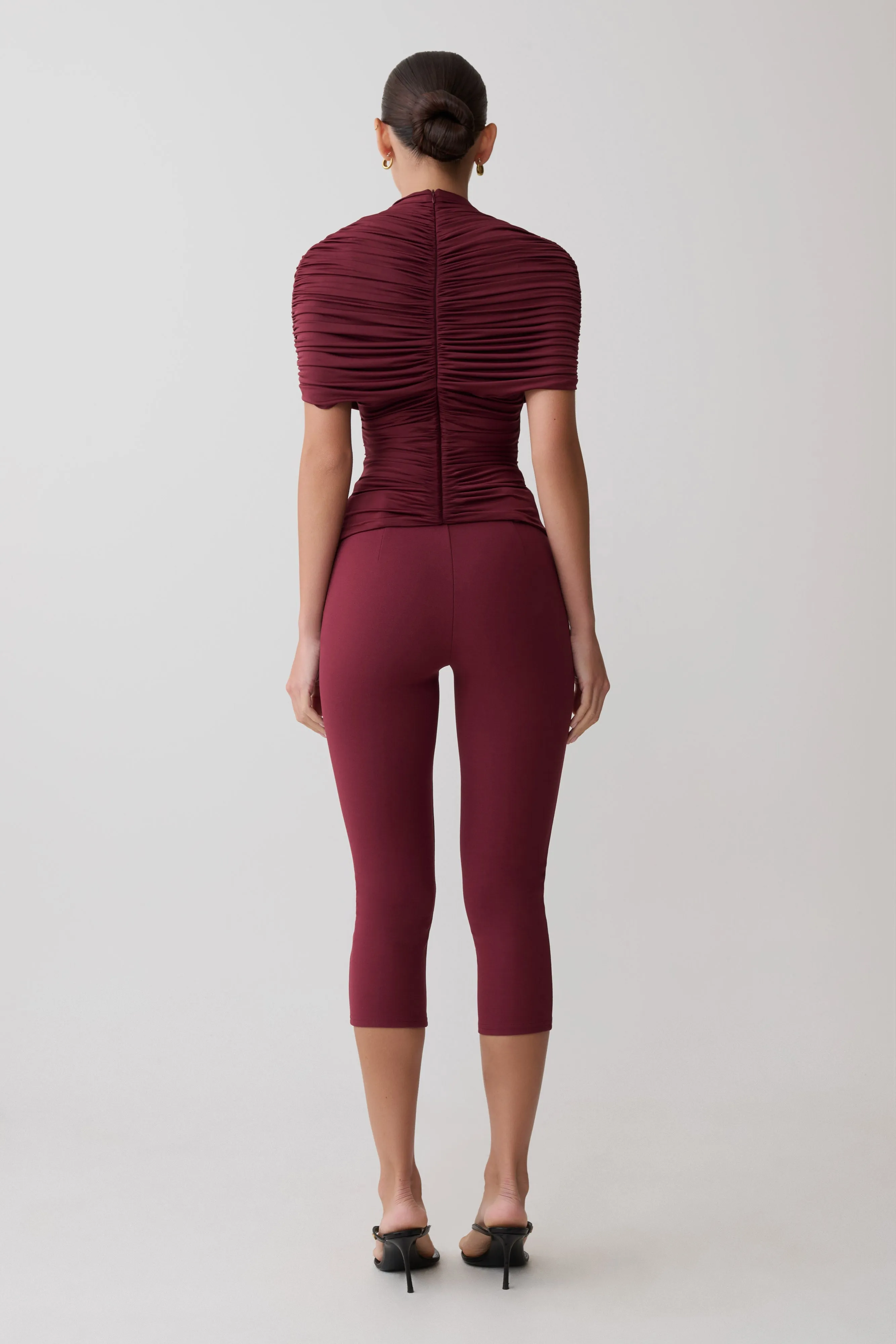 Linh Slinky High Neck Gathered Top - Mahogany sold by Meshki product image thumbnail 2