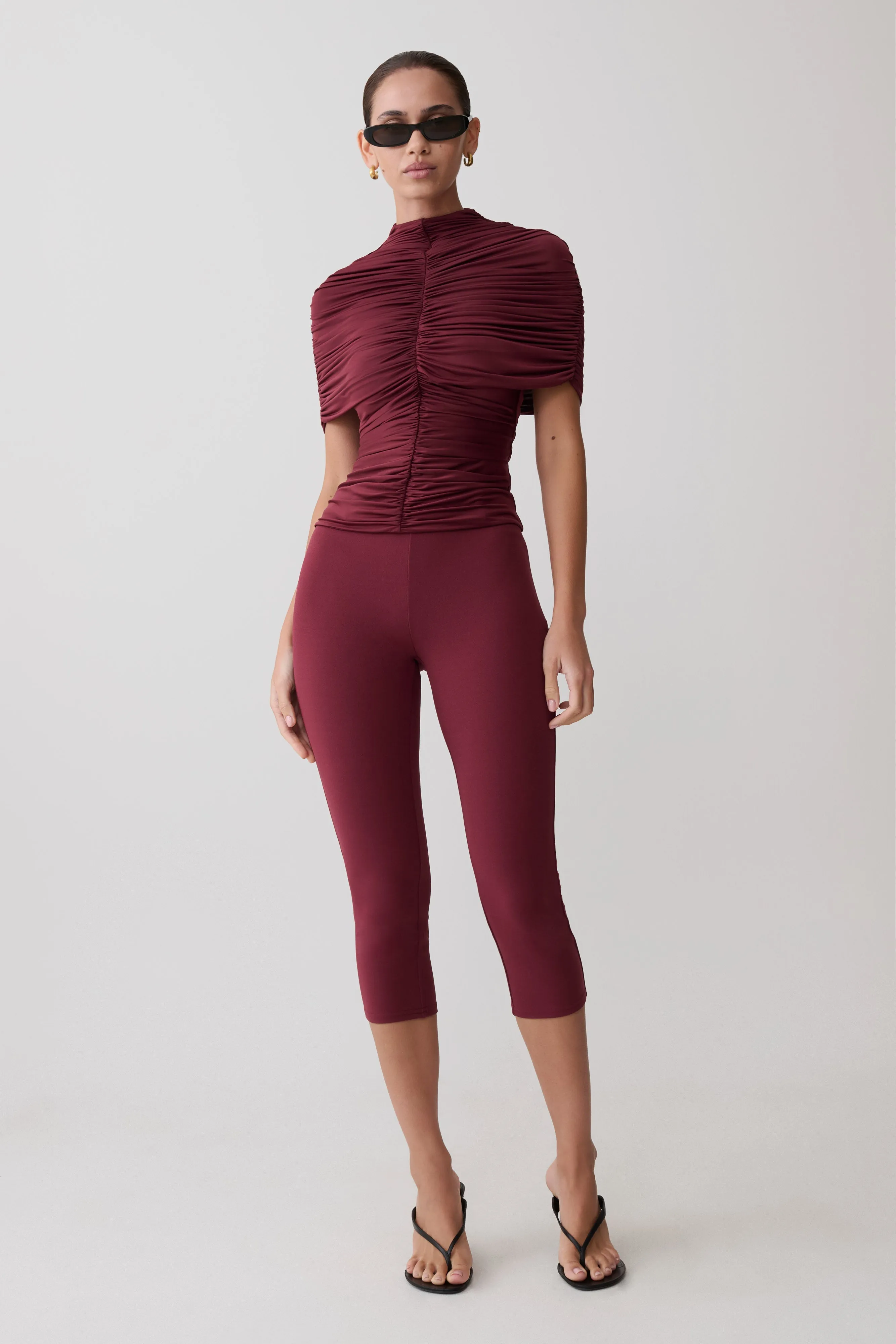 Linh Slinky High Neck Gathered Top - Mahogany sold by Meshki product image thumbnail 3