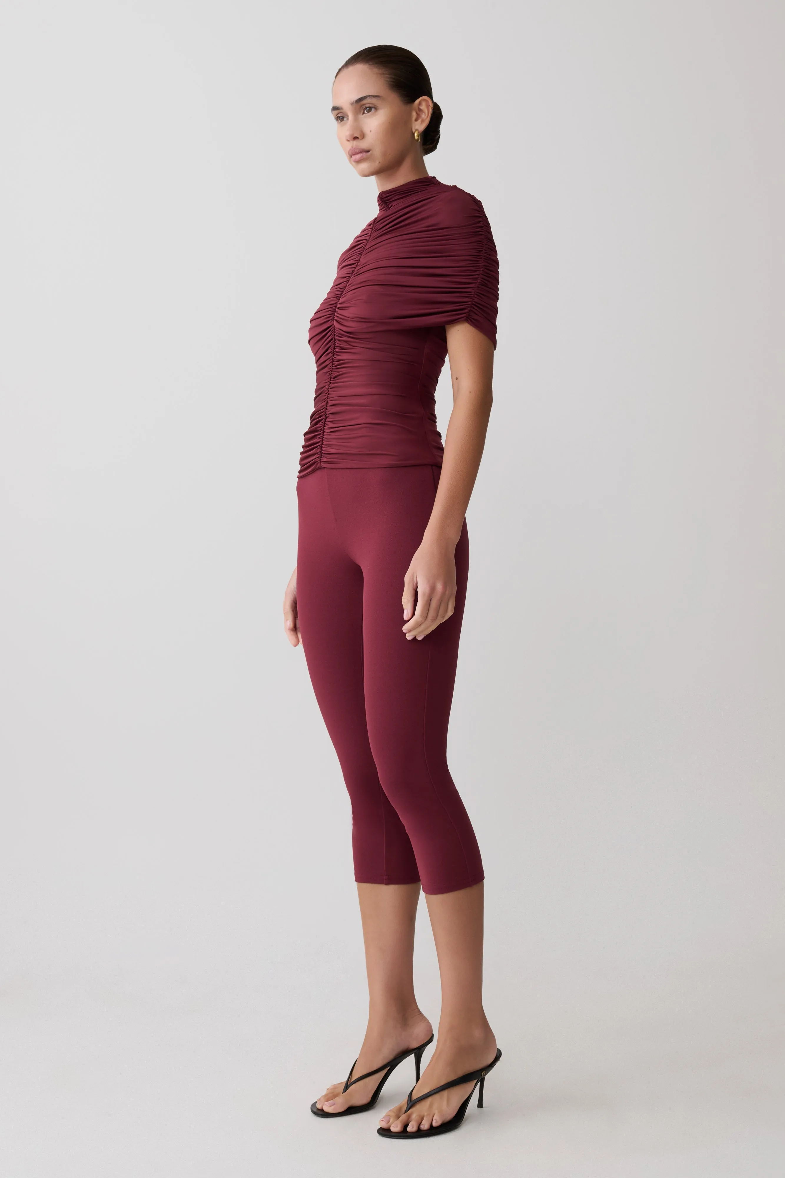 Linh Slinky High Neck Gathered Top - Mahogany sold by Meshki product image thumbnail 4