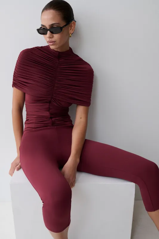 Linh Slinky High Neck Gathered Top - Mahogany made by Meshki