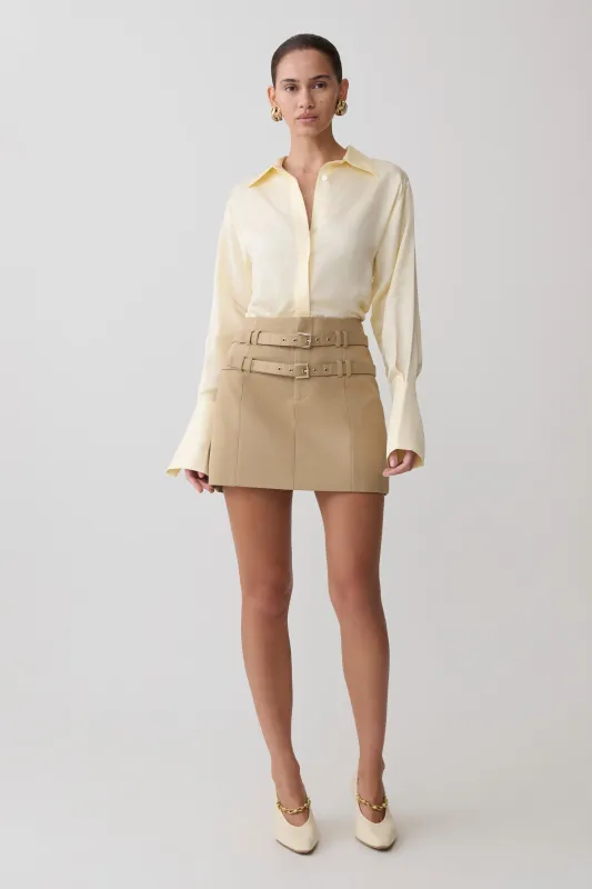 Marielle Double Belt Mini Skirt - Taupe made by Meshki