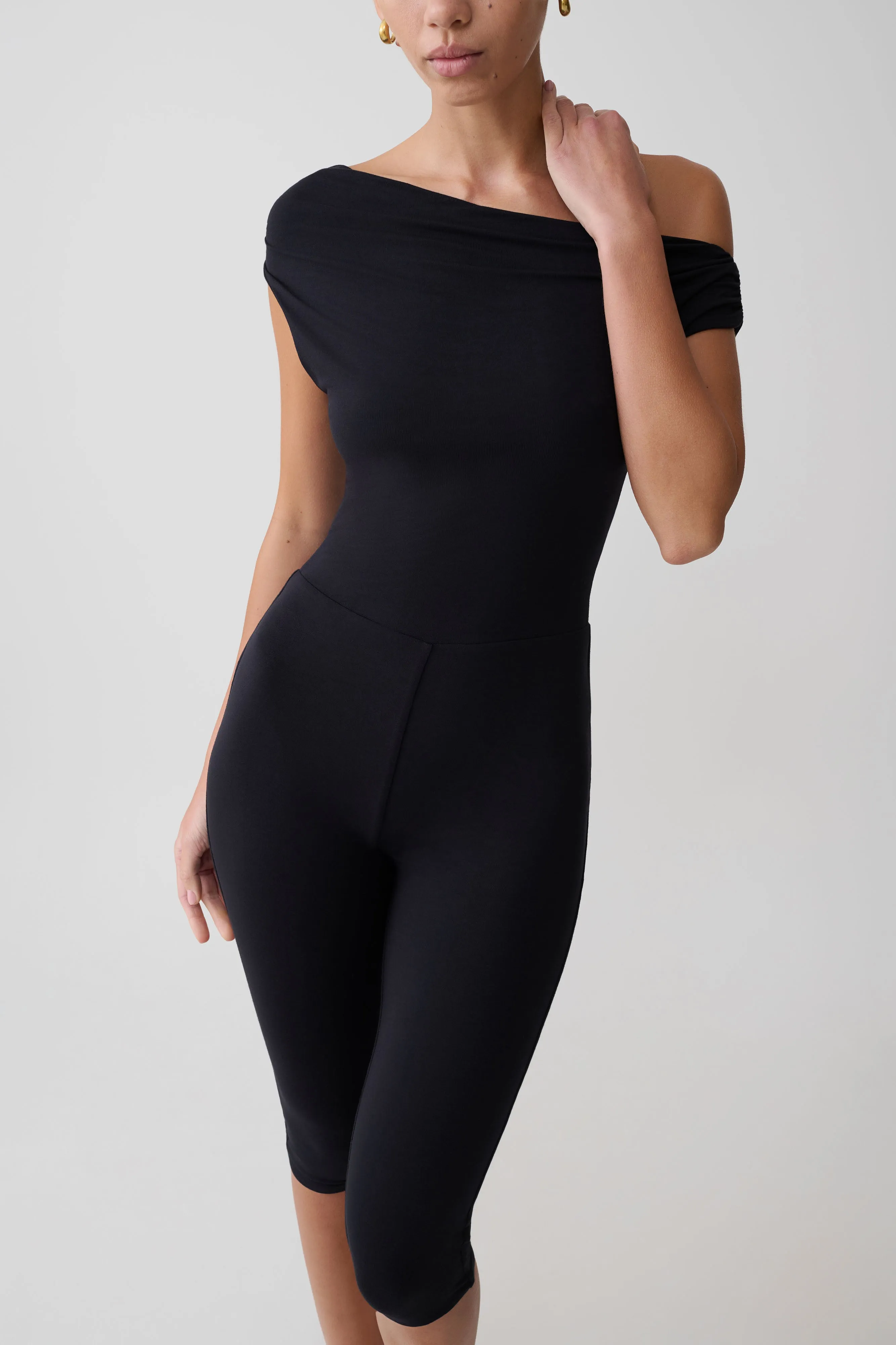 Anh One Shoulder Modal Jumpsuit - Black sold by Meshki product image thumbnail 3