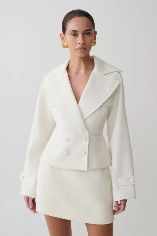 Elara Cropped Collared Jacket - Ivory made by Meshki