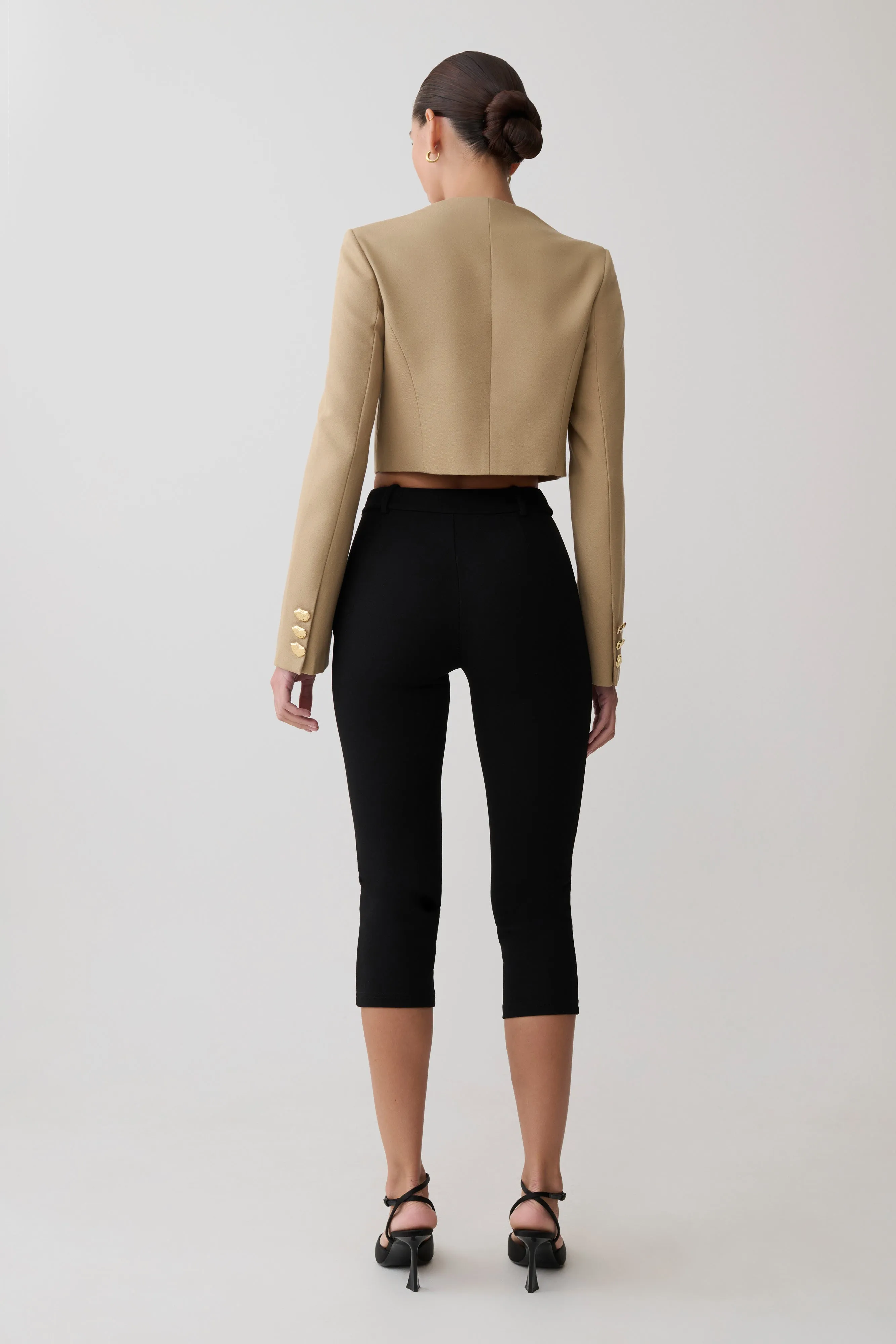 Marielle Button Up Cropped Jacket - Taupe sold by Meshki product image thumbnail 4