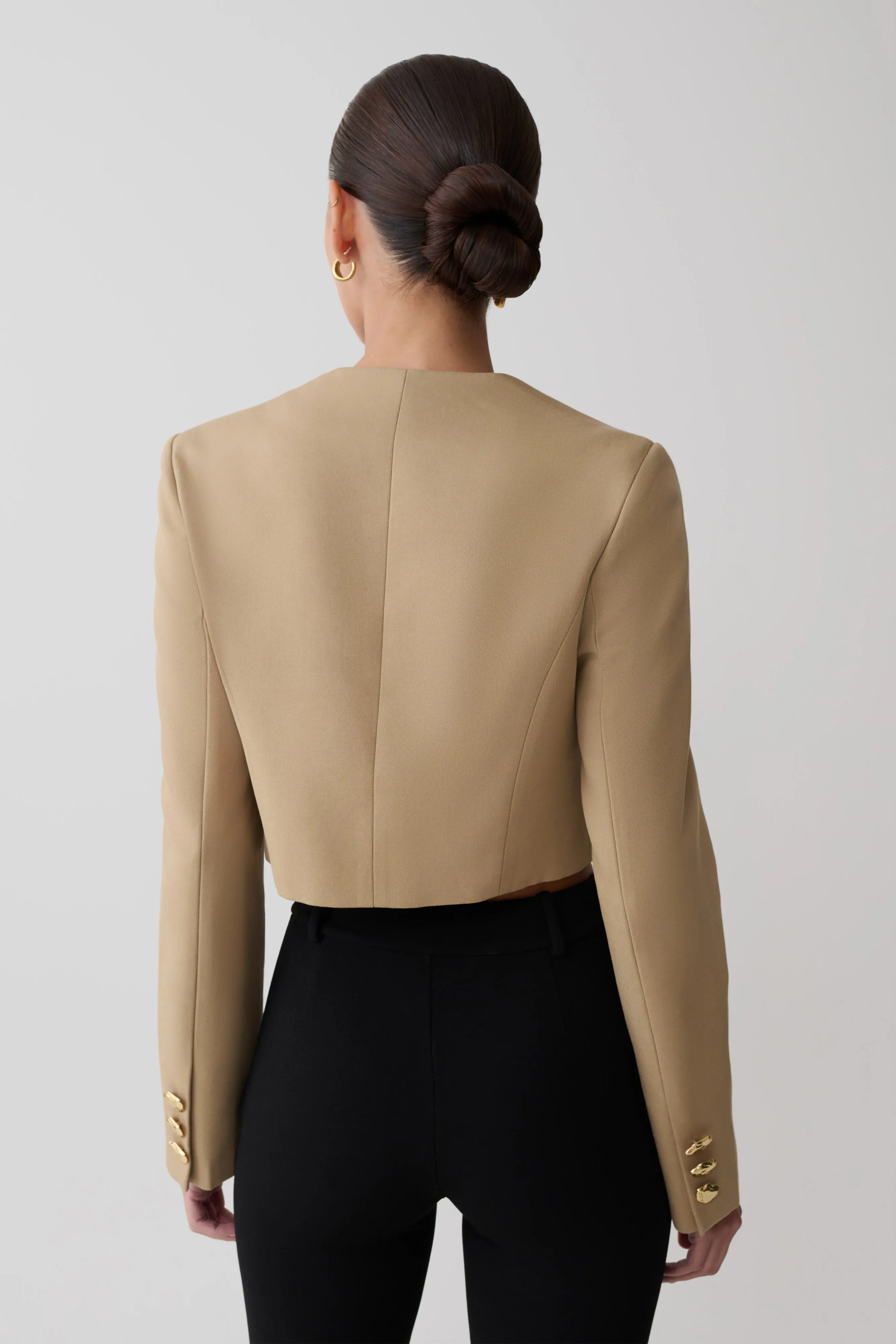 Marielle Button Up Cropped Jacket - Taupe sold by Meshki product image thumbnail 2