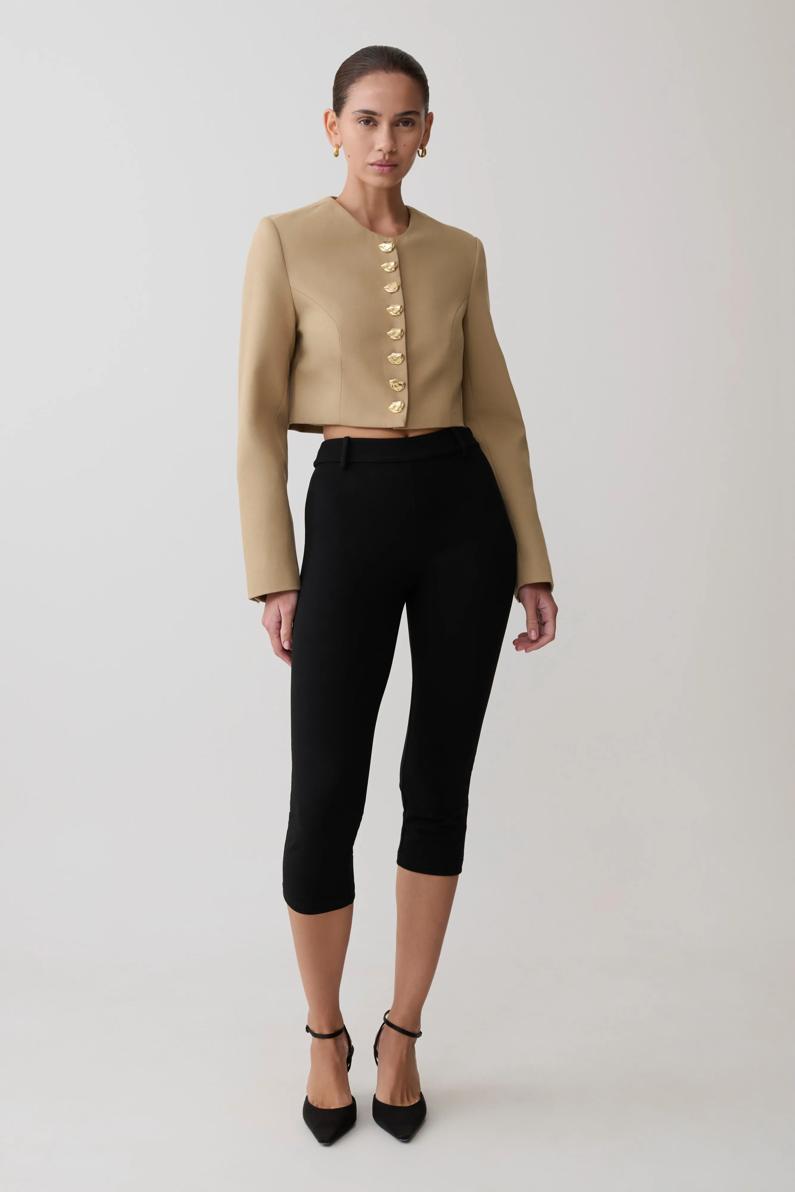 Marielle Button Up Cropped Jacket - Taupe sold by Meshki product image thumbnail 3