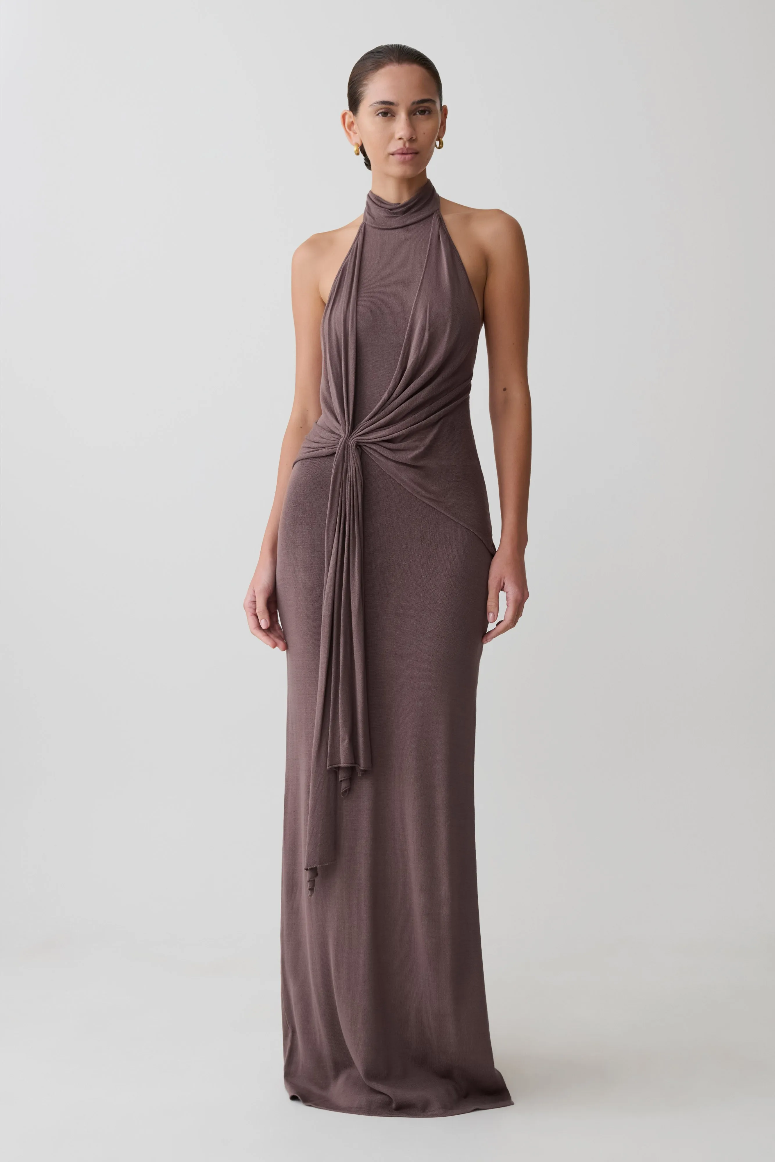 Cindylou Halter Knit Maxi Dress - Peppercorn sold by Meshki