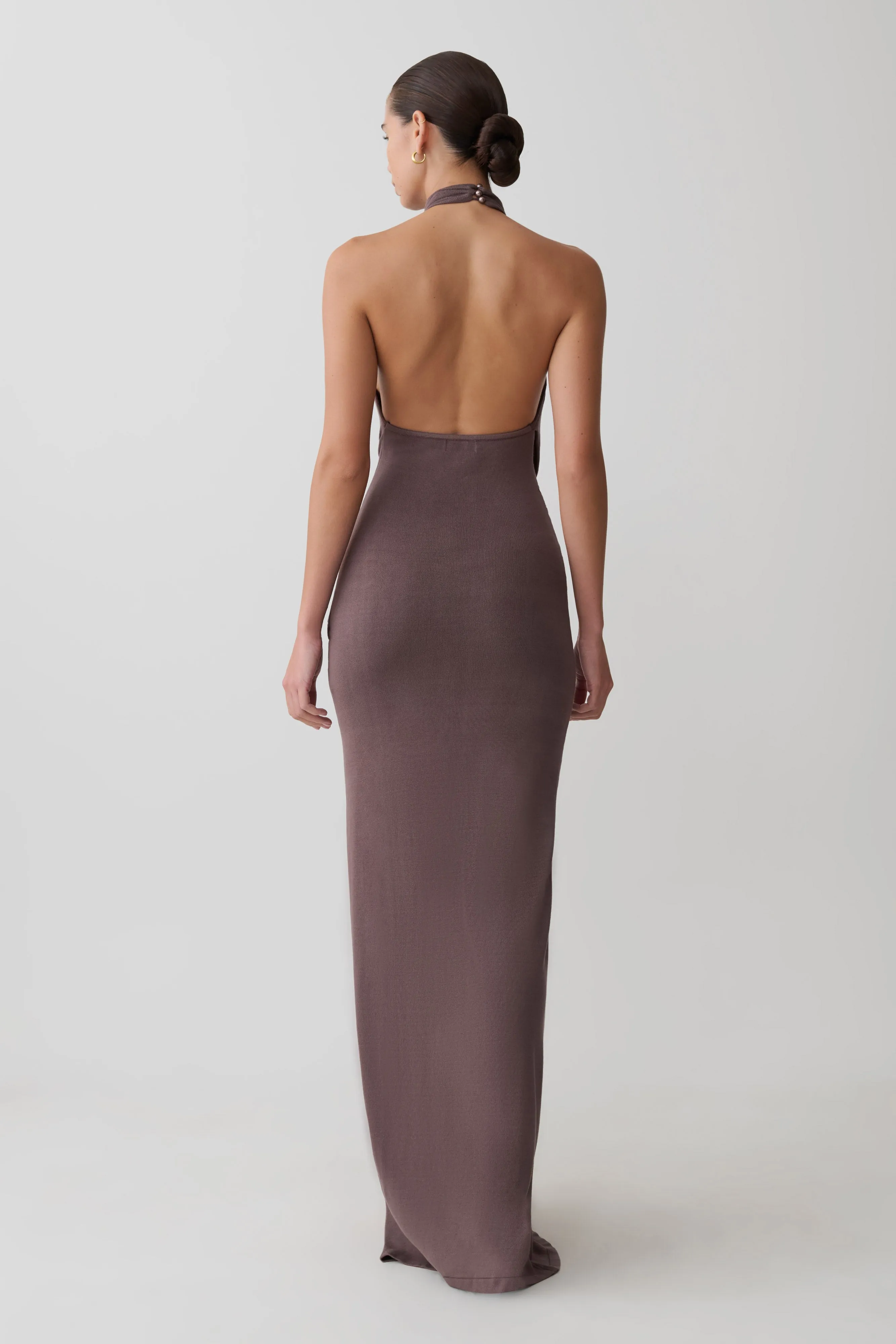 Cindylou Halter Knit Maxi Dress - Peppercorn sold by Meshki product image thumbnail 3