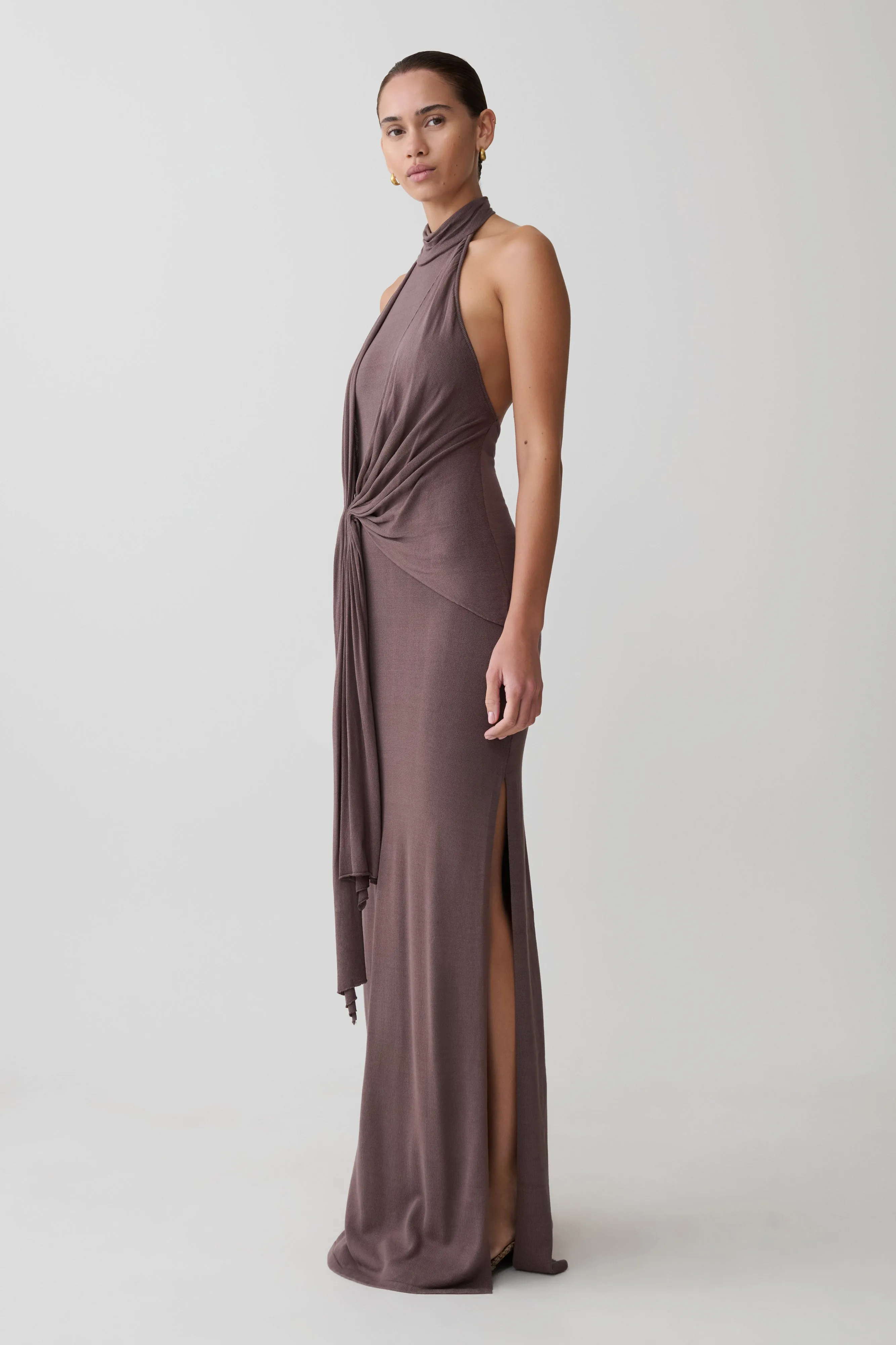 Cindylou Halter Knit Maxi Dress - Peppercorn sold by Meshki product image thumbnail 5