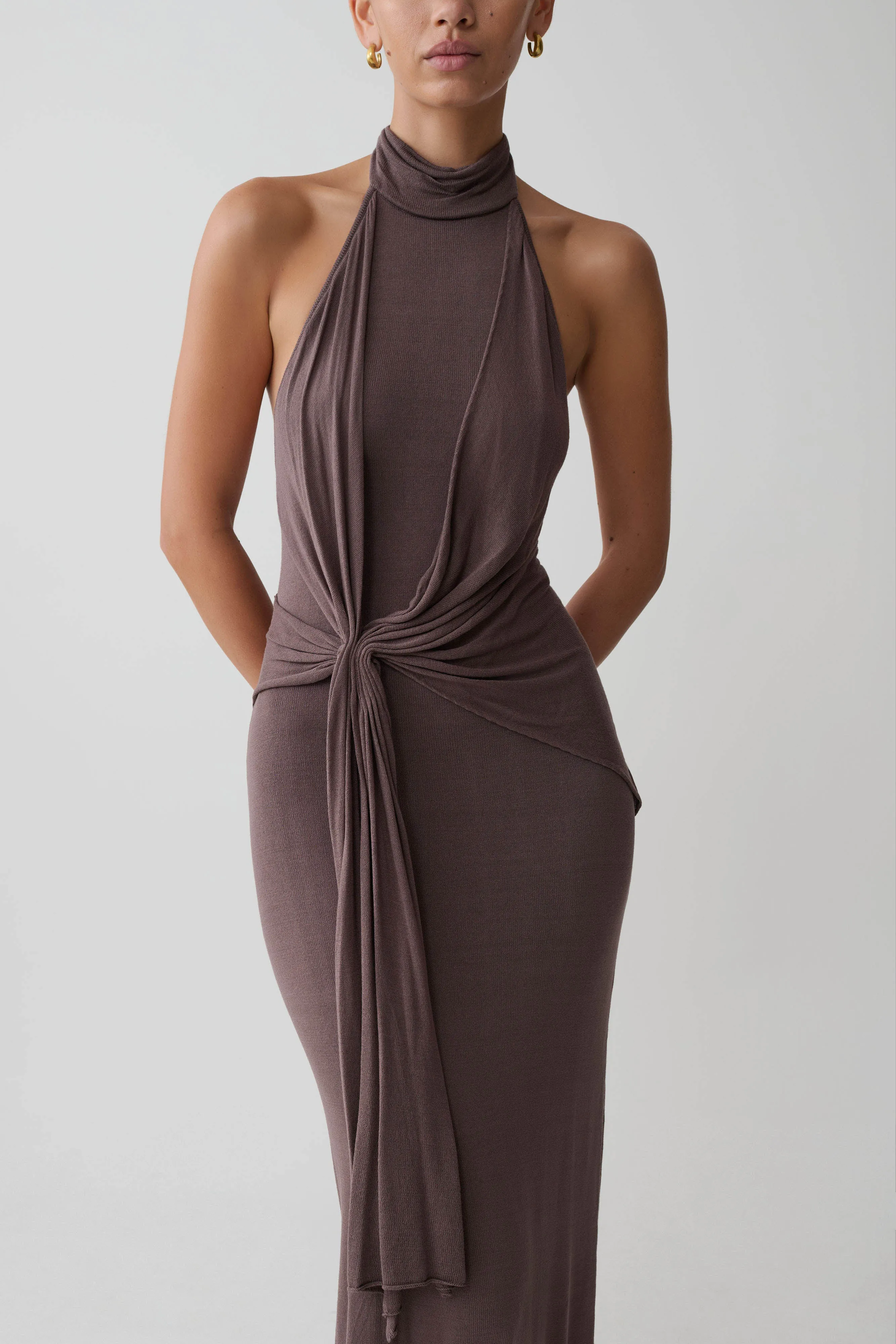 Cindylou Halter Knit Maxi Dress - Peppercorn sold by Meshki product image thumbnail 2