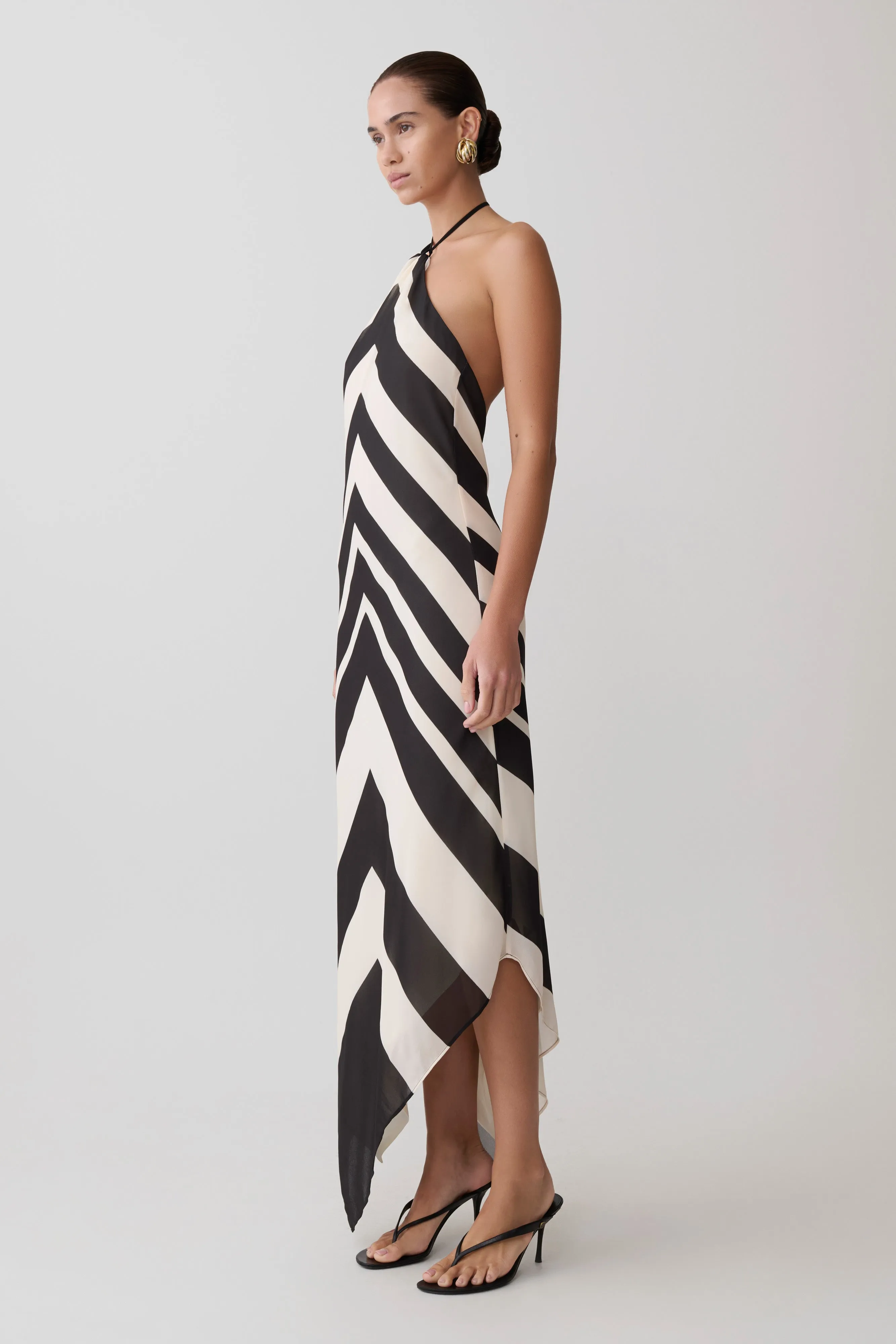 Hope Satin Halter Midi Dress - Black/White sold by Meshki product image thumbnail 5