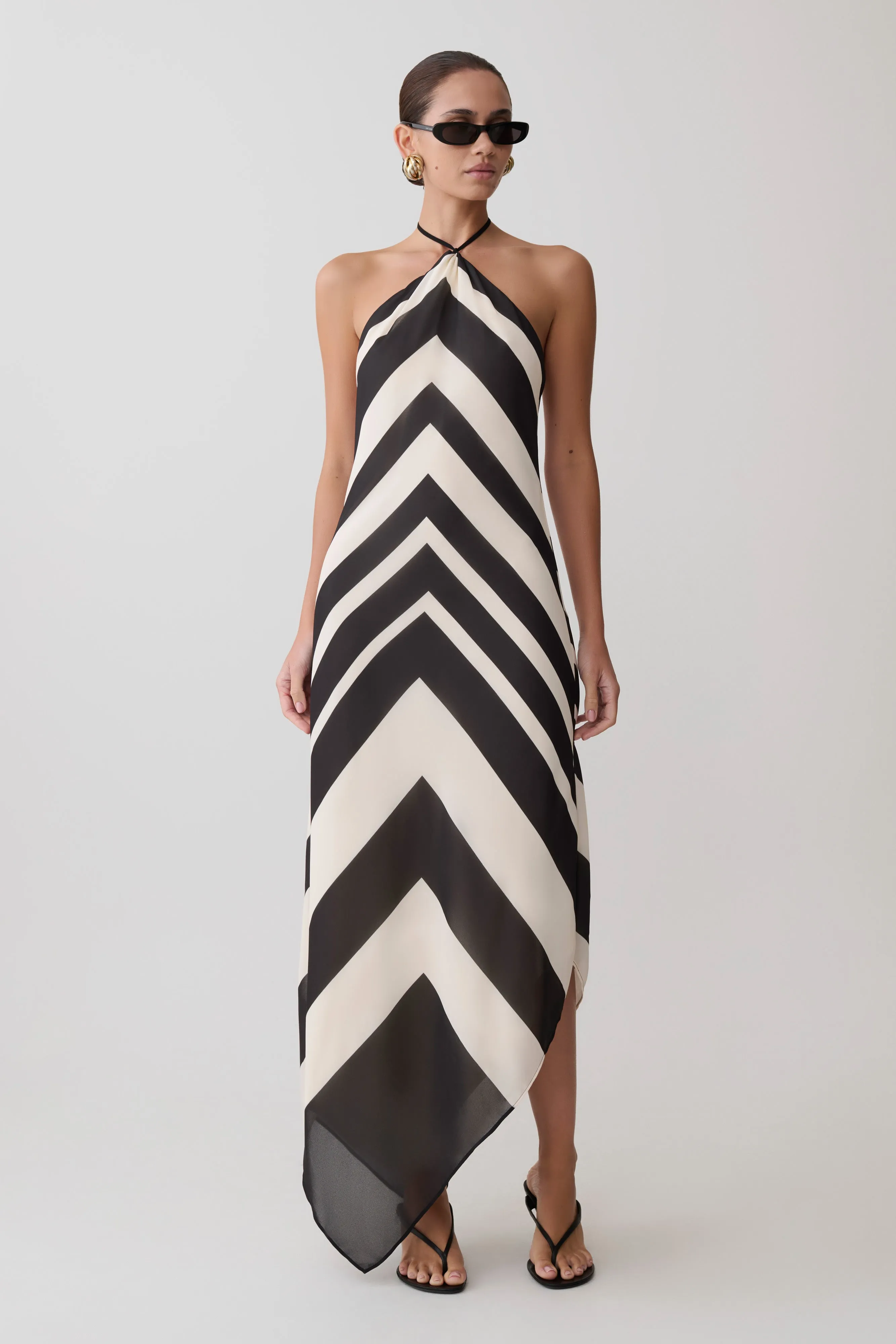 Hope Satin Halter Midi Dress - Black/White sold by Meshki product image thumbnail 2