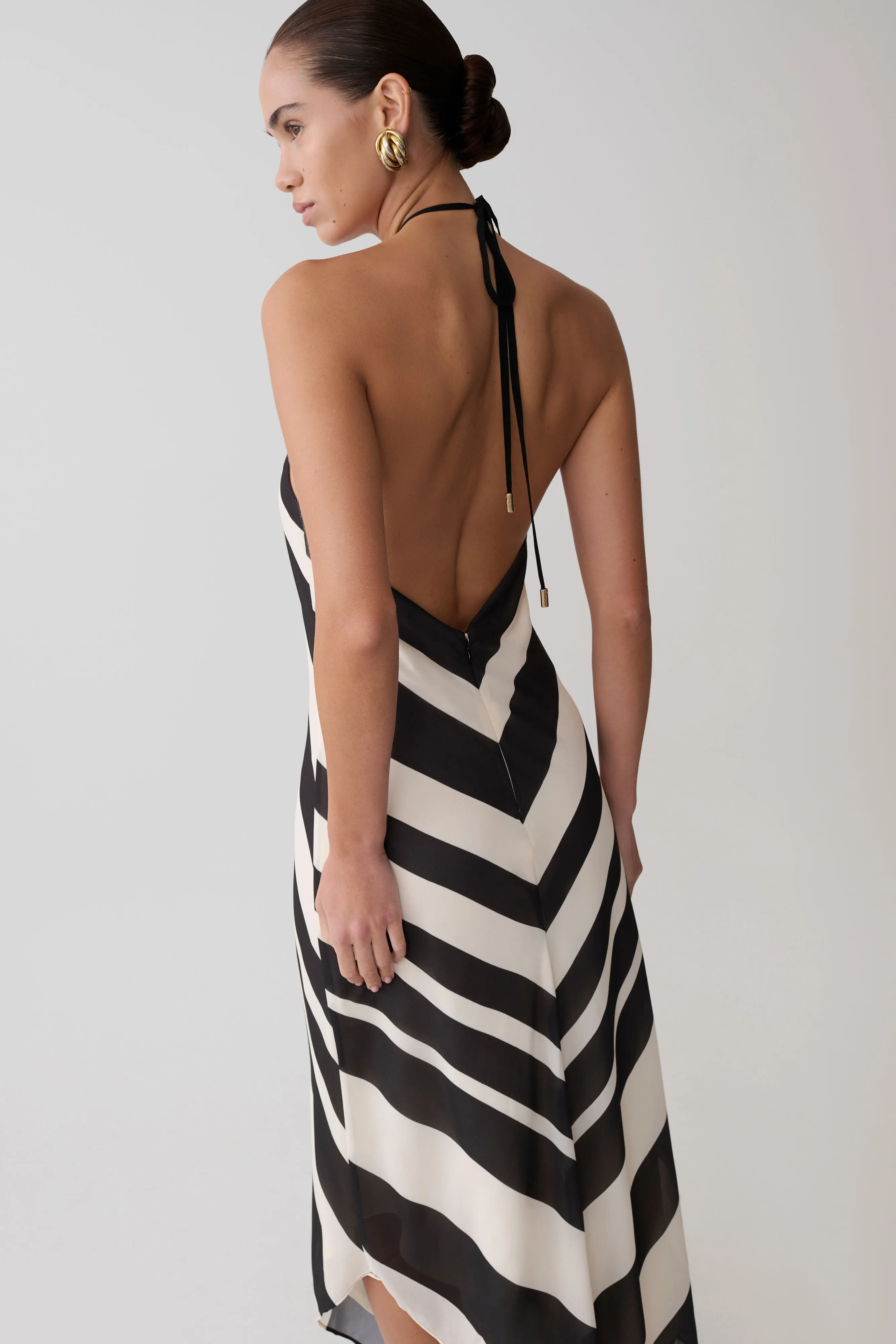 Hope Satin Halter Midi Dress - Black/White sold by Meshki product image thumbnail 4