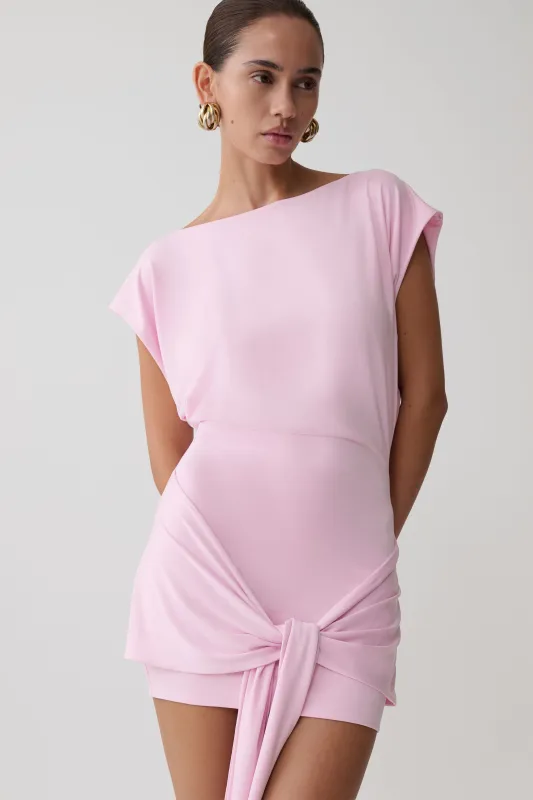 Maiara Shortsleeve Slinky Tie Mini Dress - Pink made by Meshki