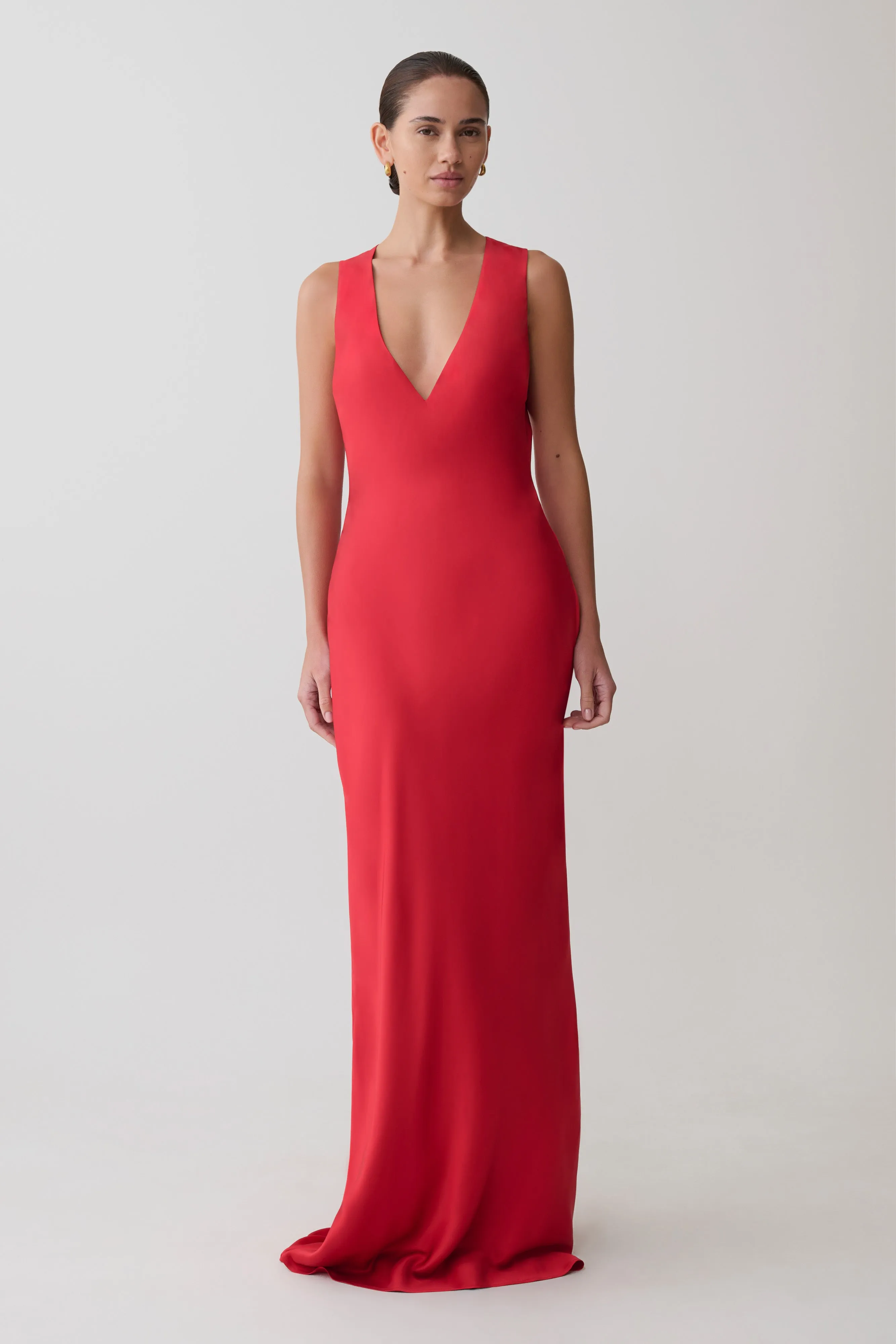Esme Plunge Satin Maxi Dress - Red sold by Meshki product image thumbnail 3