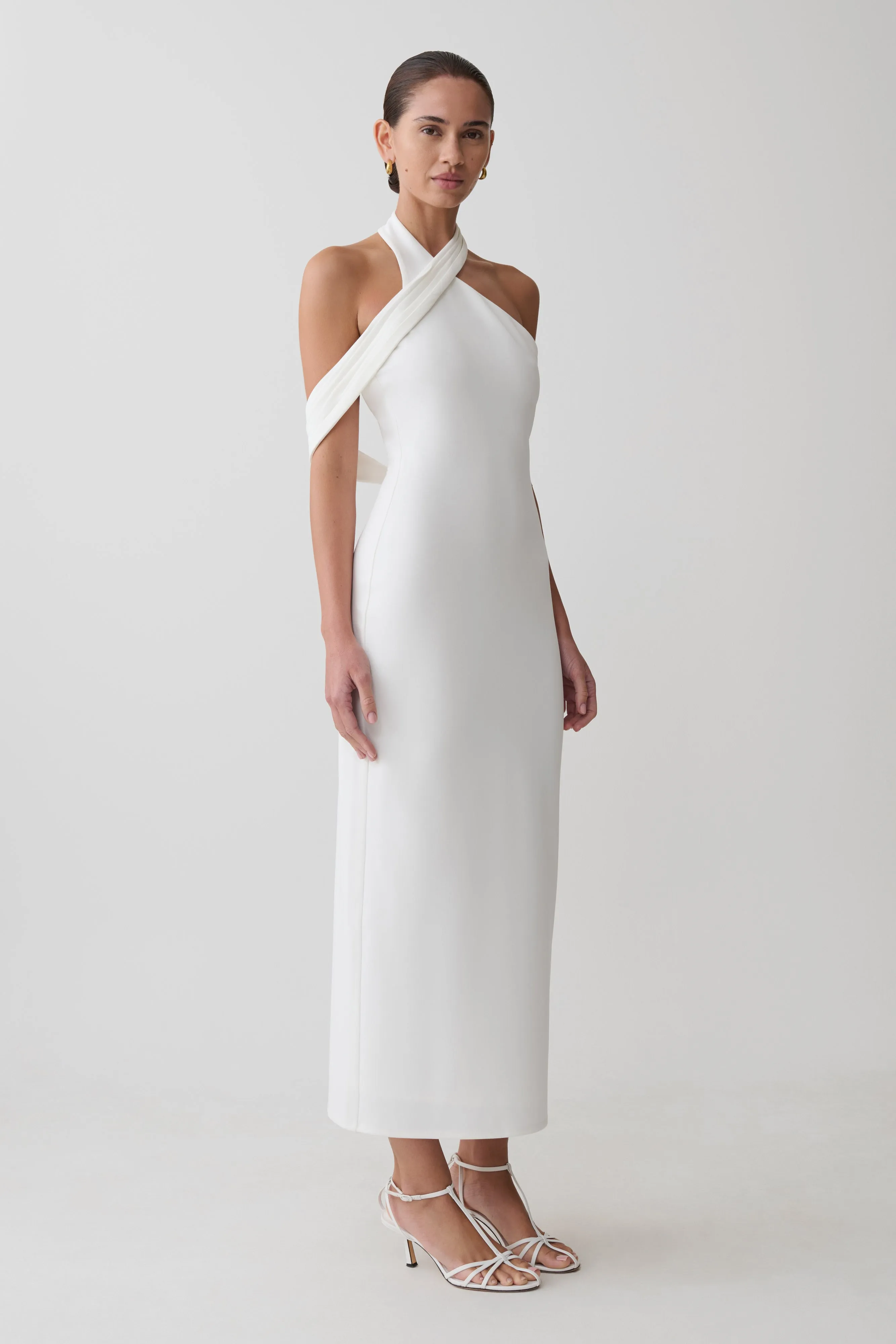 Sable Crossover Crepe Midi Dress - White sold by Meshki product image thumbnail 4