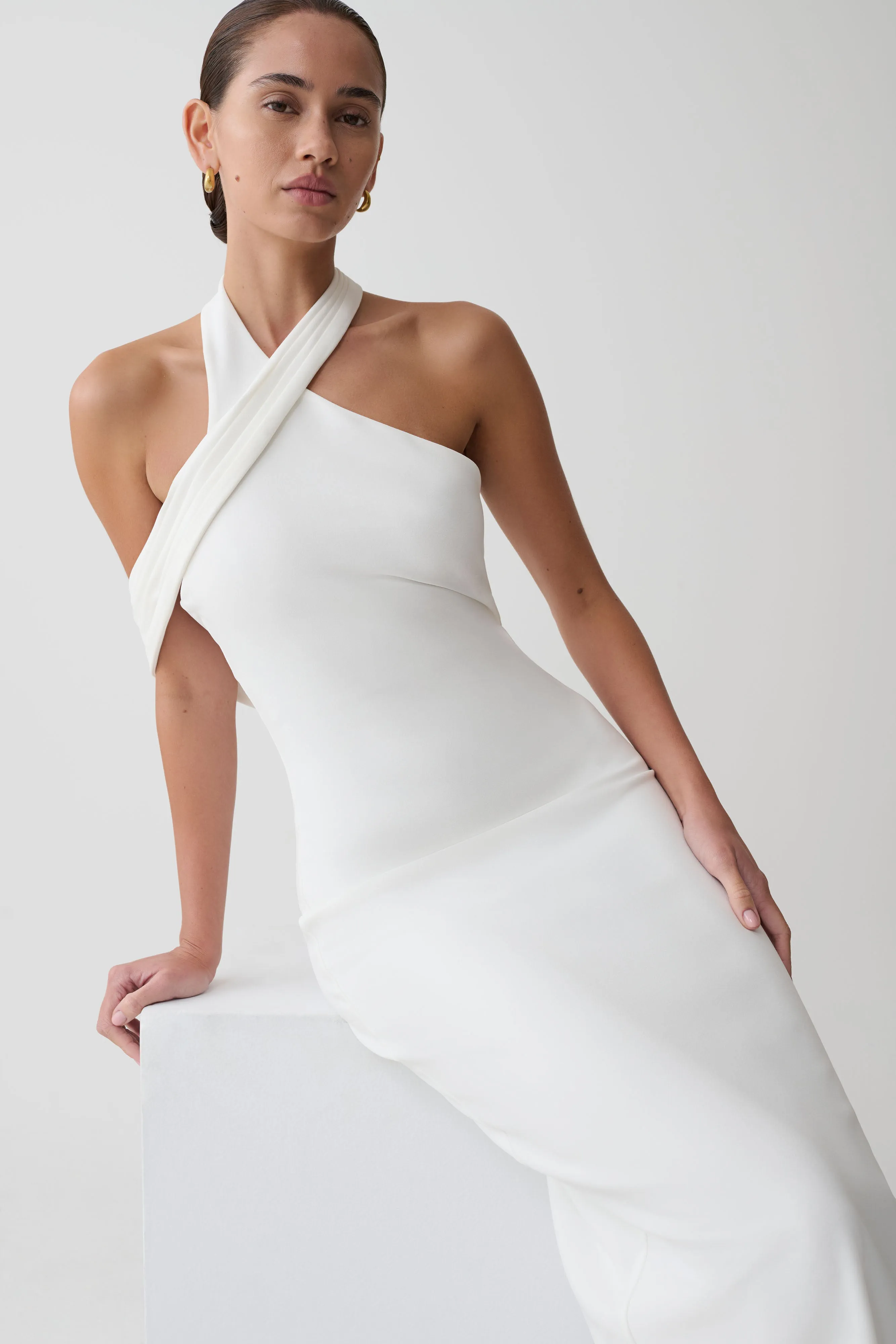 Sable Crossover Crepe Midi Dress - White sold by Meshki product image thumbnail 3