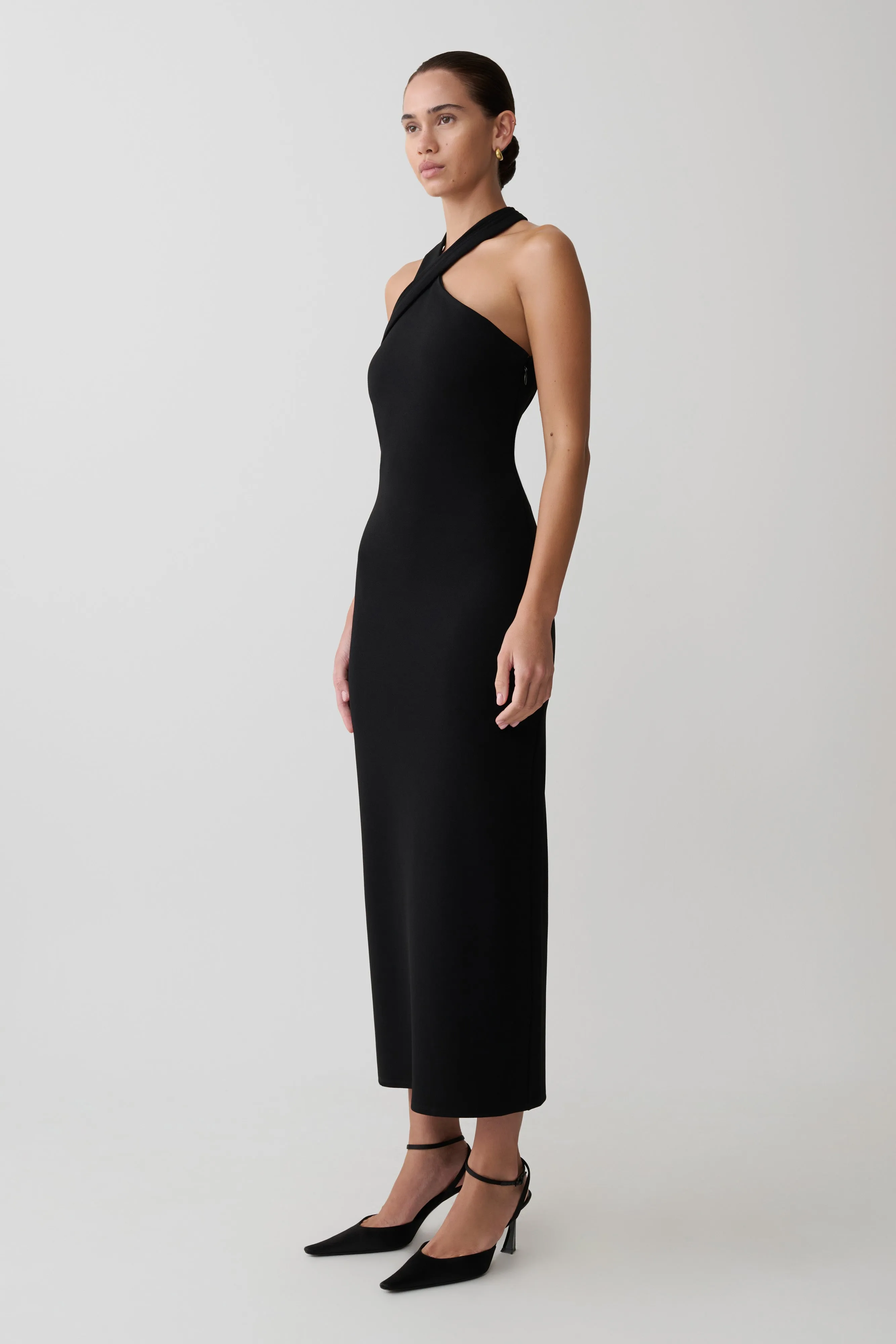 Sable Crossover Crepe Midi Dress - Black sold by Meshki product image thumbnail 4