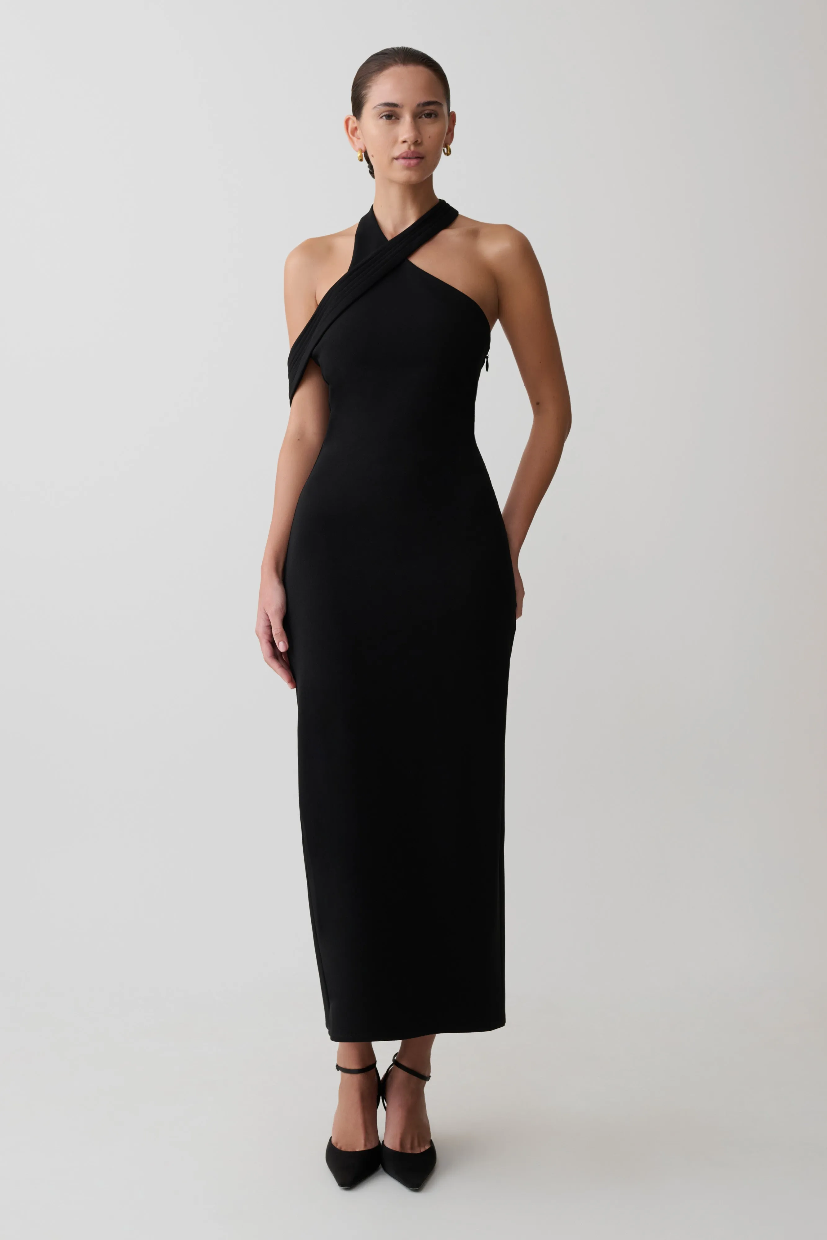 Sable Crossover Crepe Midi Dress - Black sold by Meshki product image thumbnail 5
