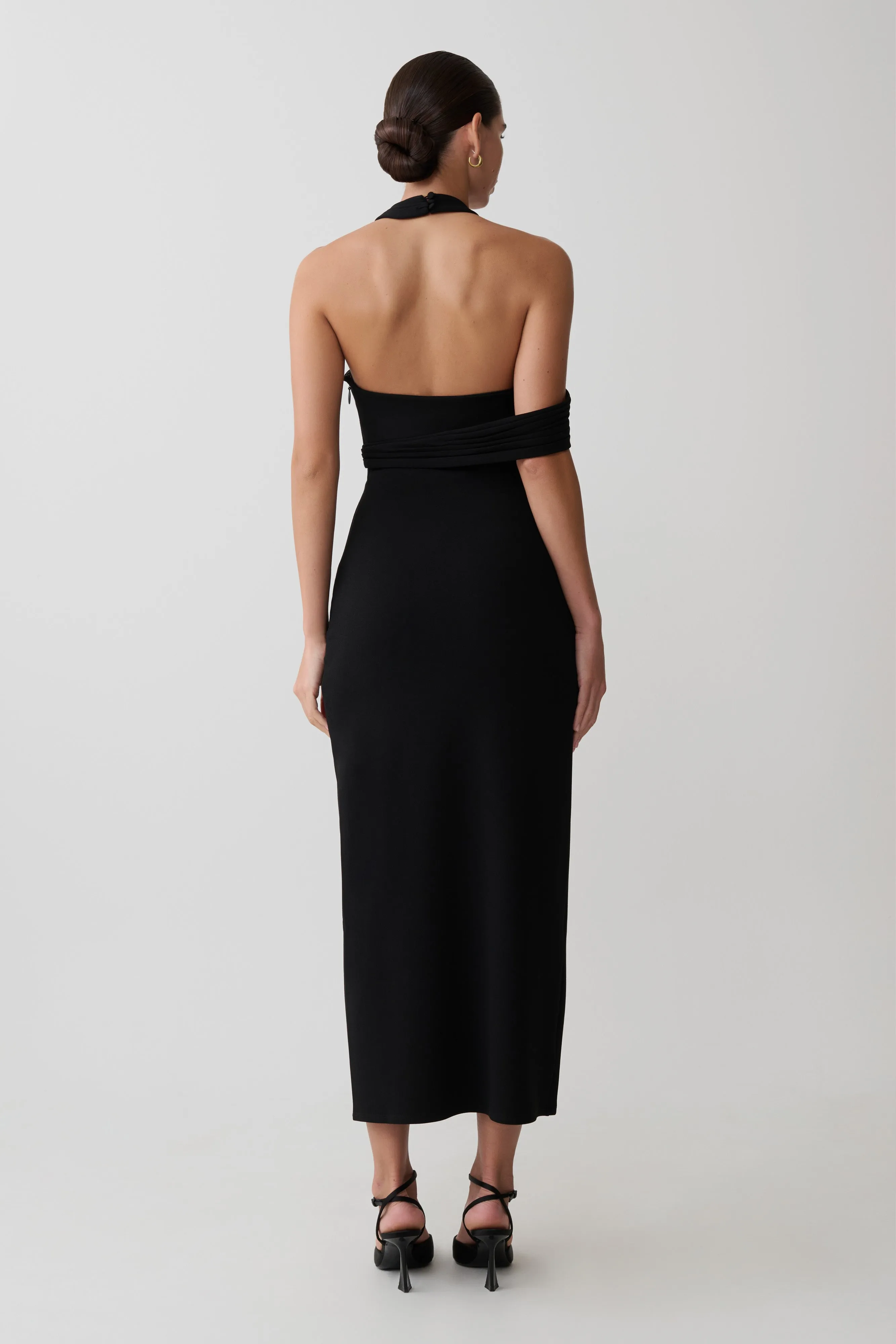 Sable Crossover Crepe Midi Dress - Black sold by Meshki product image thumbnail 2