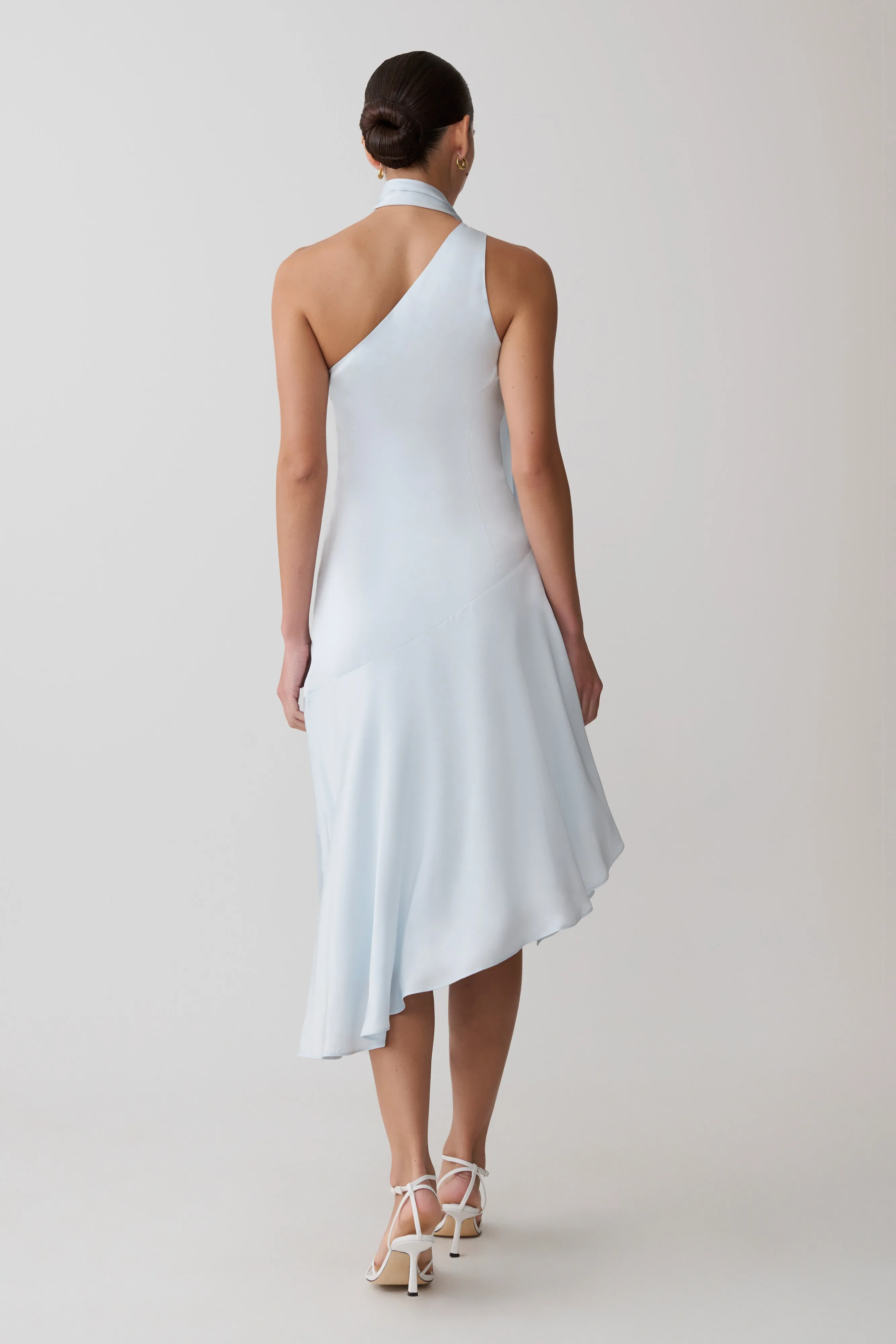Evelina Halter Asymmetric Hem Midi Dress - Ice Blue sold by Meshki product image thumbnail 2