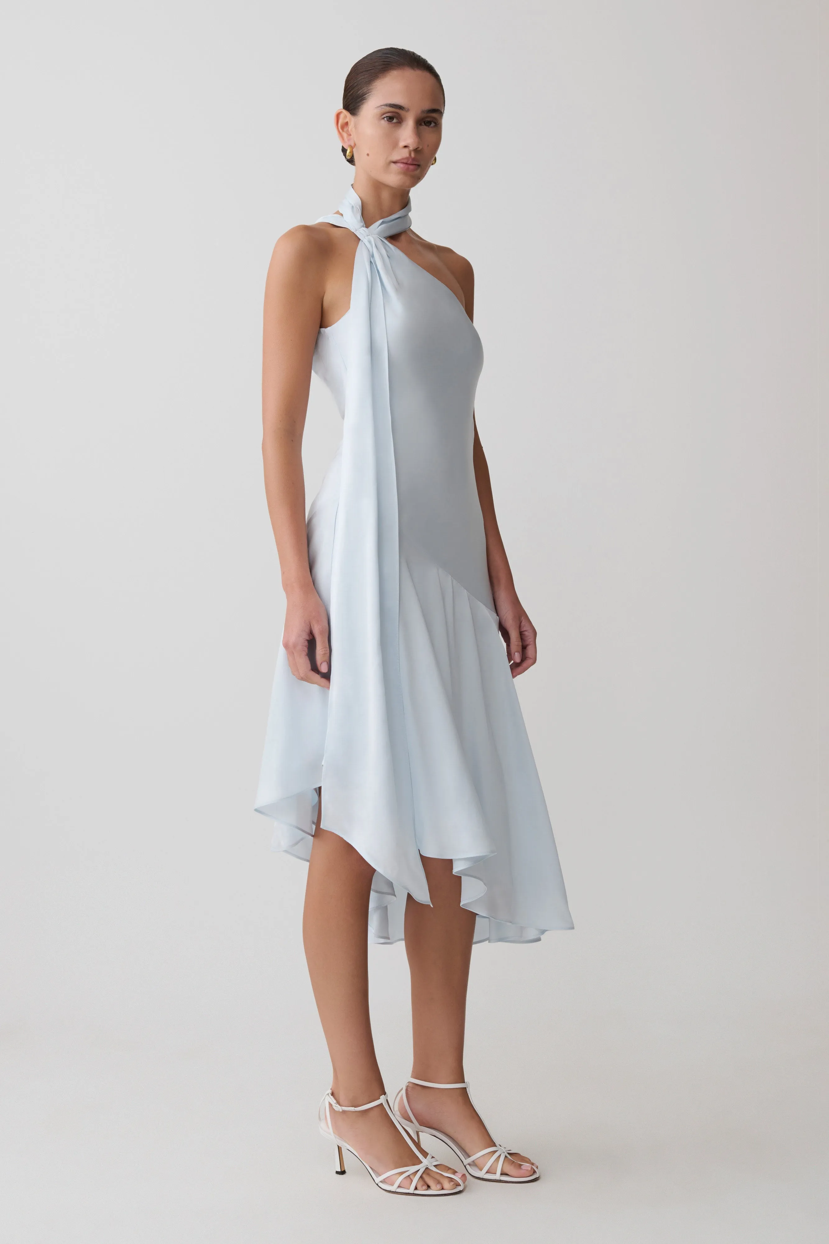Evelina Halter Asymmetric Hem Midi Dress - Ice Blue sold by Meshki product image thumbnail 3