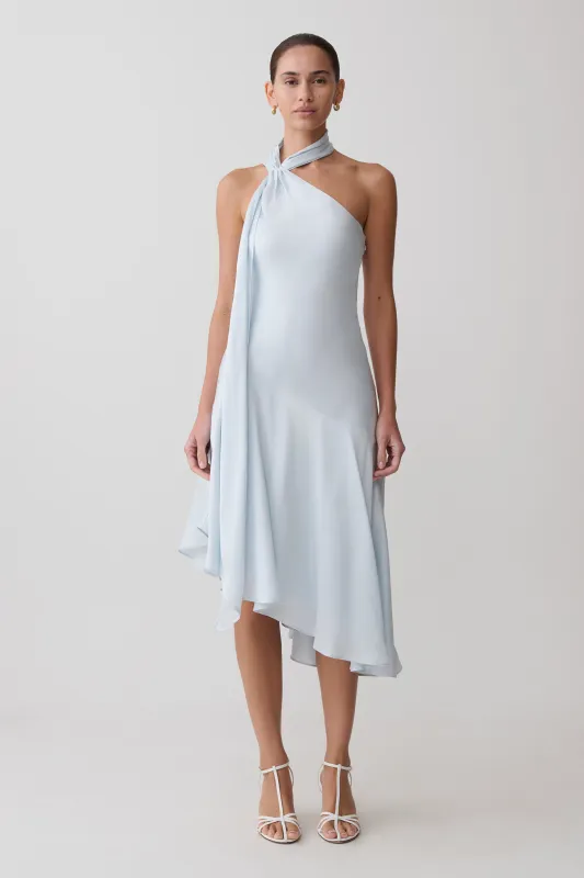 Evelina Halter Asymmetric Hem Midi Dress - Ice Blue made by Meshki