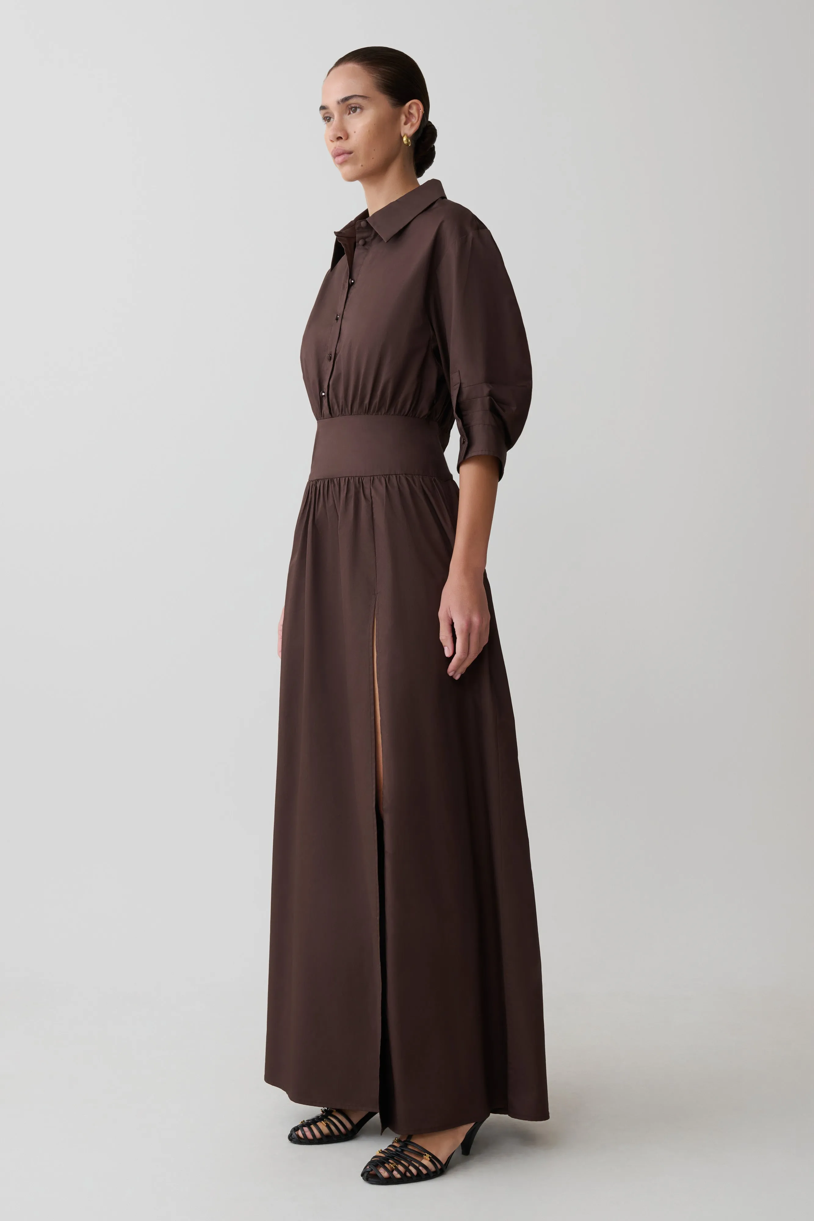 Isolde Long Sleeve Cotton Maxi Dress - Dark Chocolate sold by Meshki product image thumbnail 4