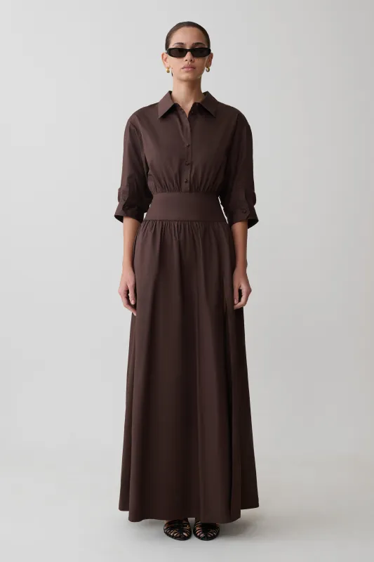 Isolde Long Sleeve Cotton Maxi Dress - Dark Chocolate made by Meshki