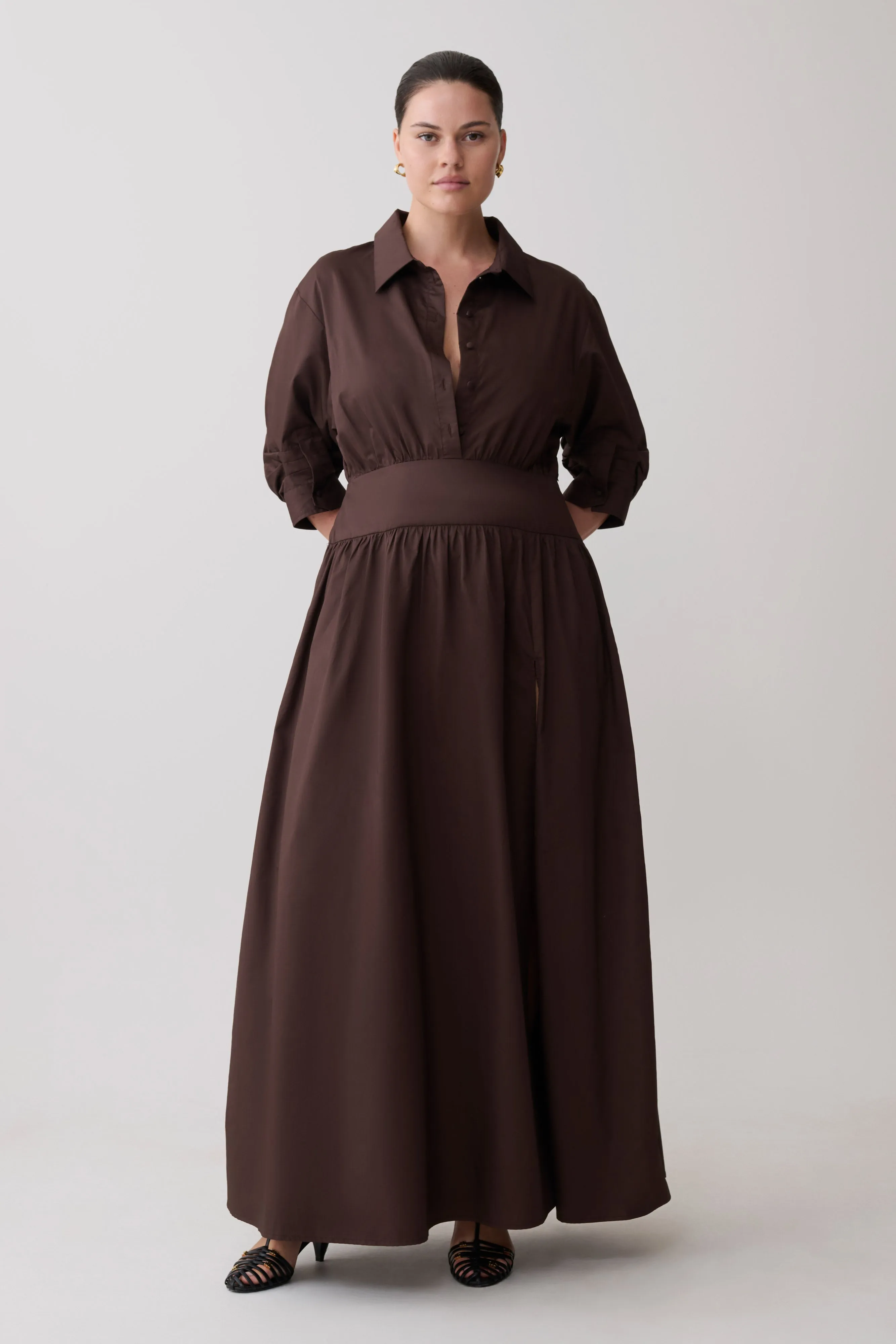 Isolde Long Sleeve Cotton Maxi Dress - Dark Chocolate sold by Meshki product image thumbnail 5