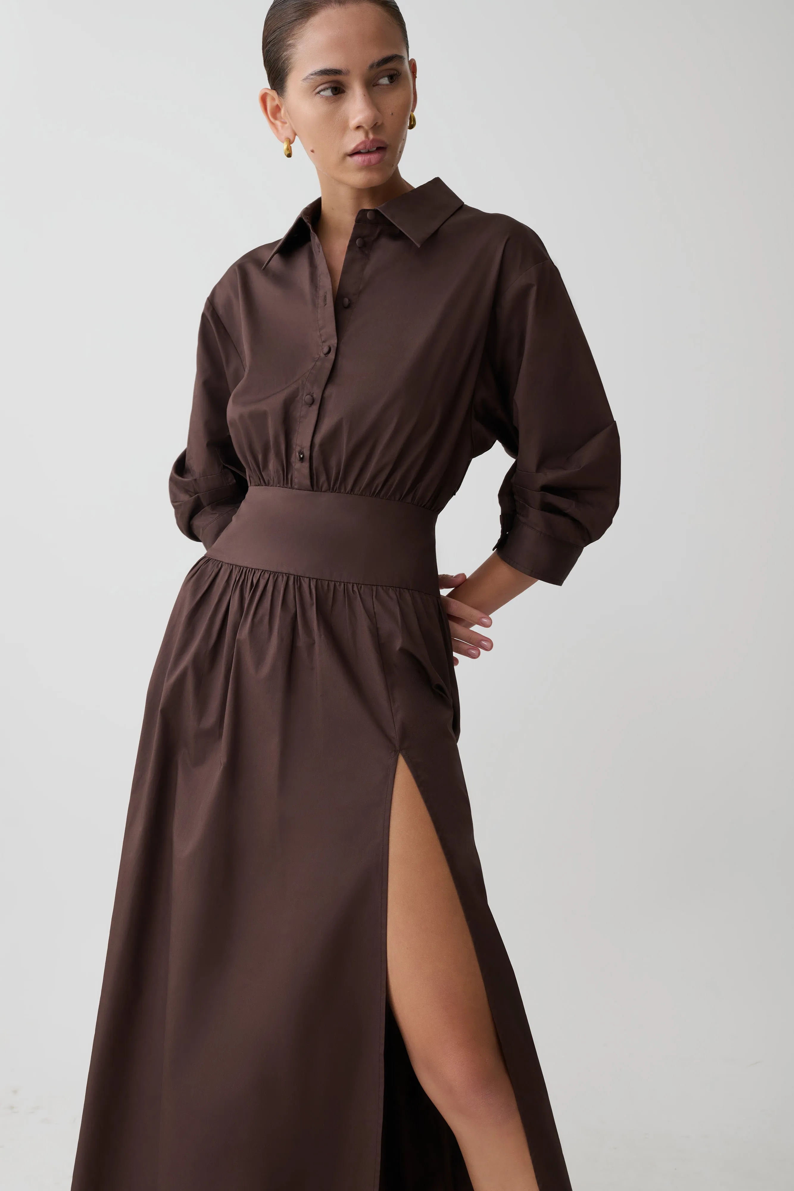 Isolde Long Sleeve Cotton Maxi Dress - Dark Chocolate sold by Meshki product image thumbnail 3