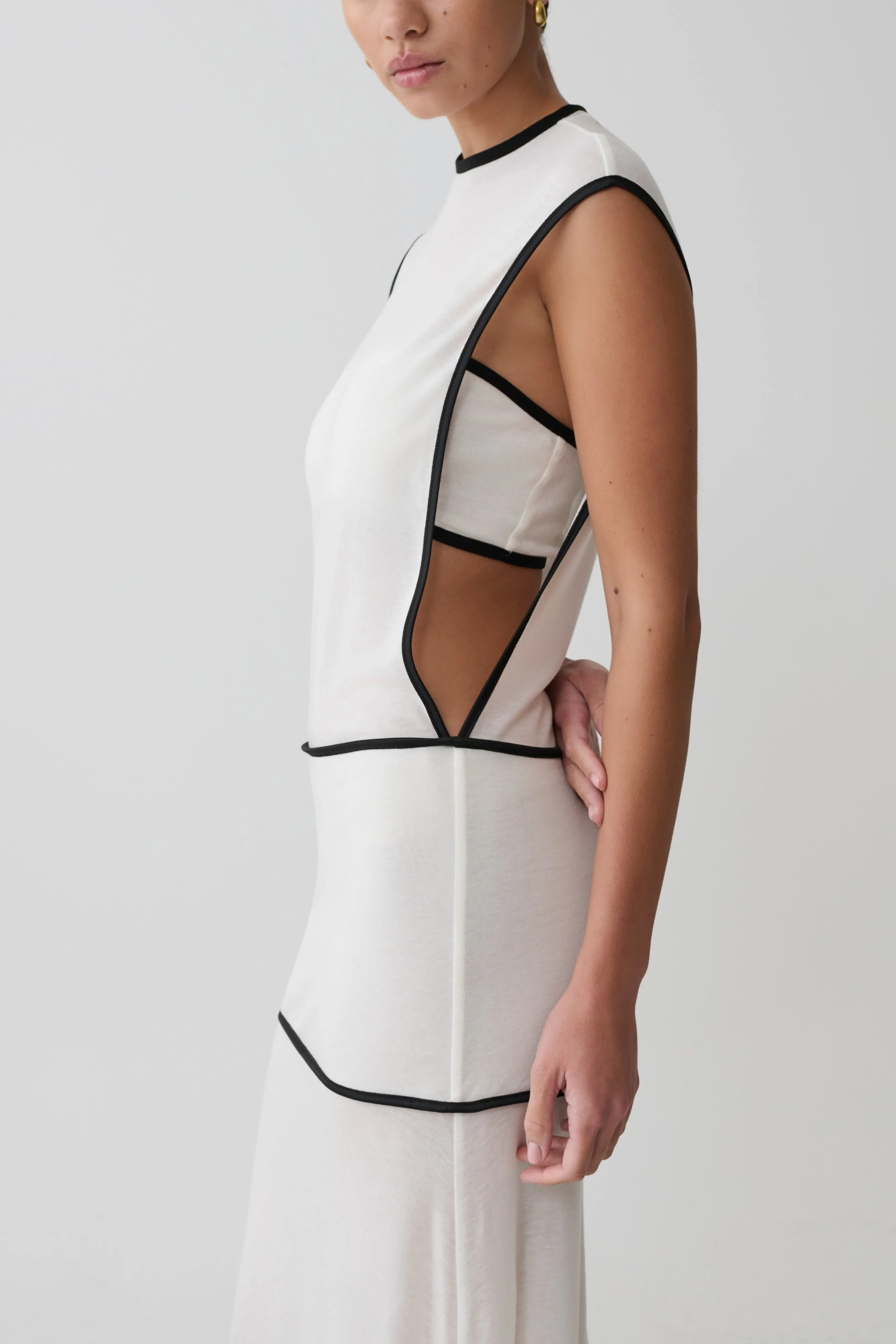 Aris Sleeveless Sheer Maxi Dress - Black/White sold by Meshki product image thumbnail 4