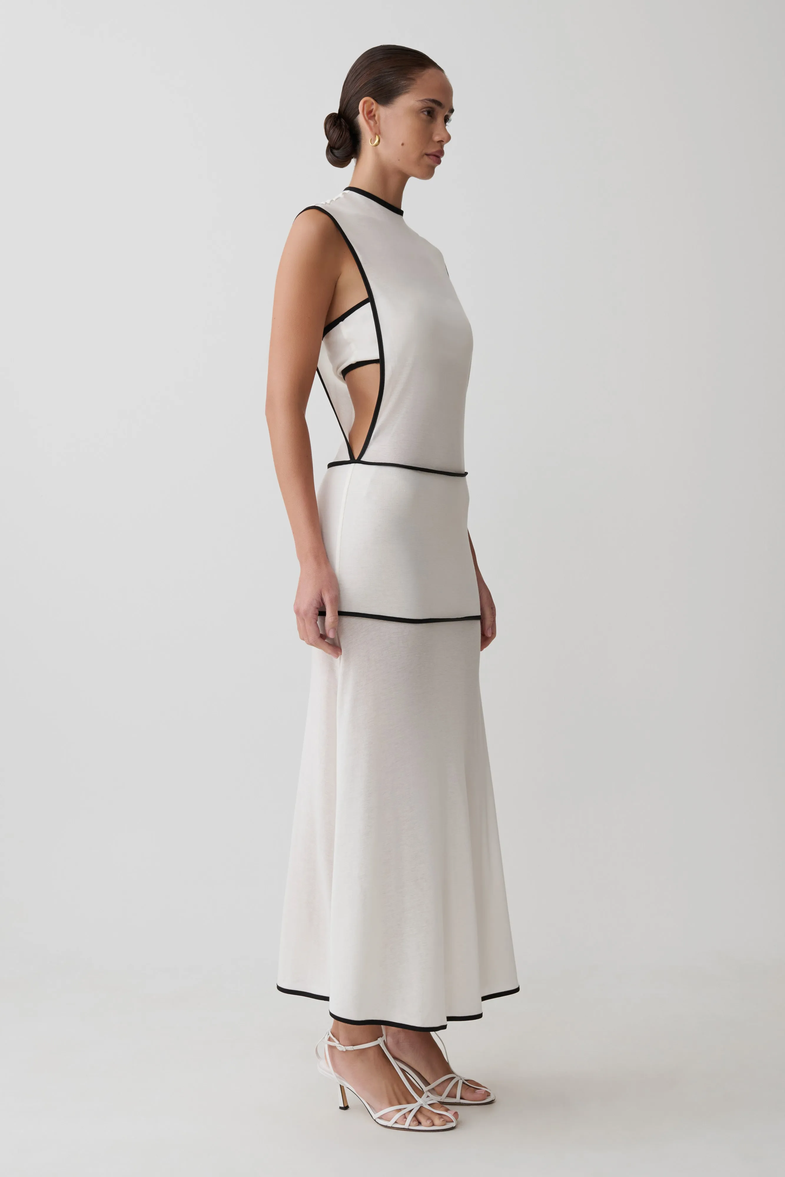Aris Sleeveless Sheer Maxi Dress - Black/White sold by Meshki product image thumbnail 3
