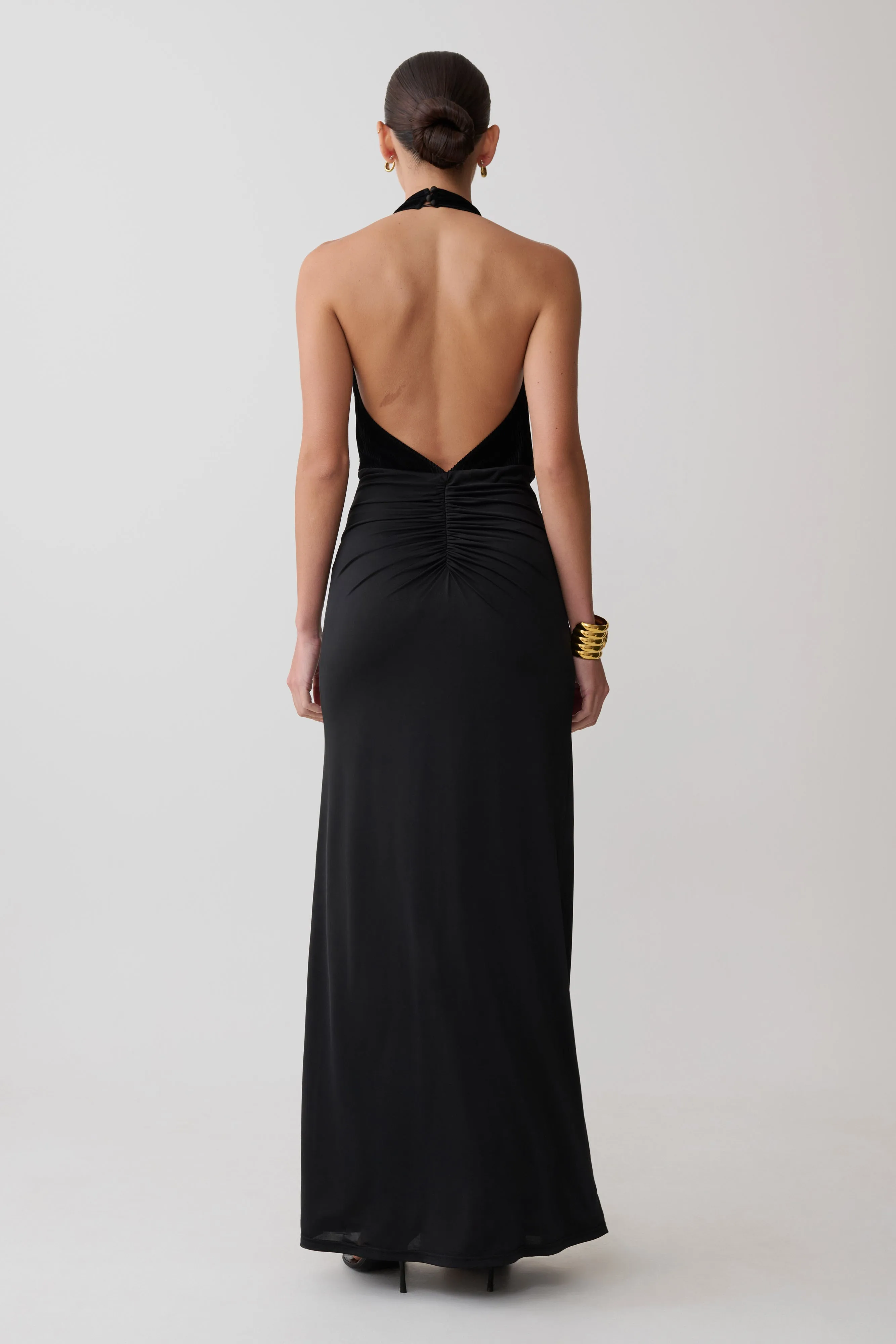 Lien Mesh Velvet Plunge Midi Dress - Black sold by Meshki product image thumbnail 2