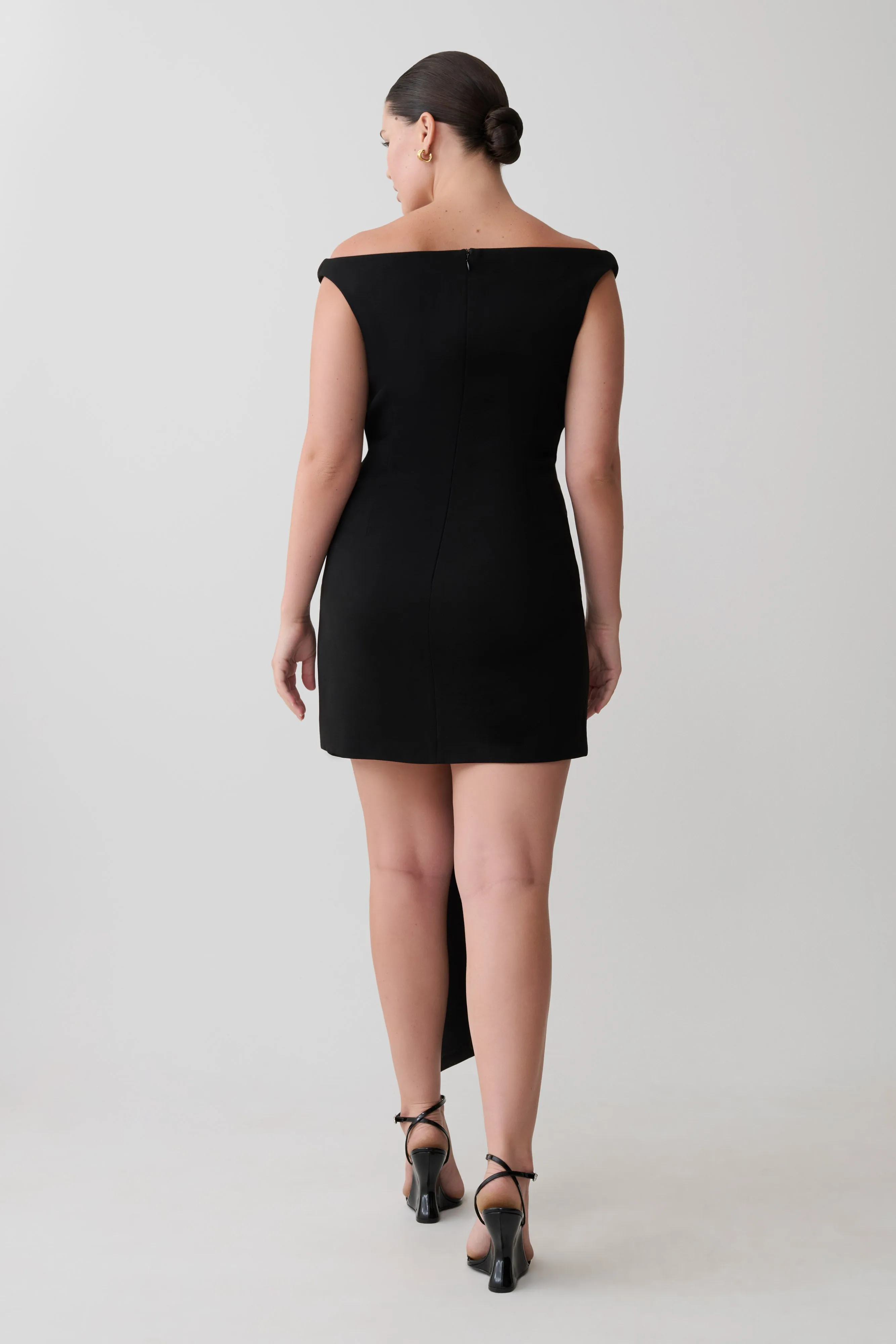 Runa Off Shoulder Mini Dress With Waist Tie - Black sold by Meshki product image thumbnail 2