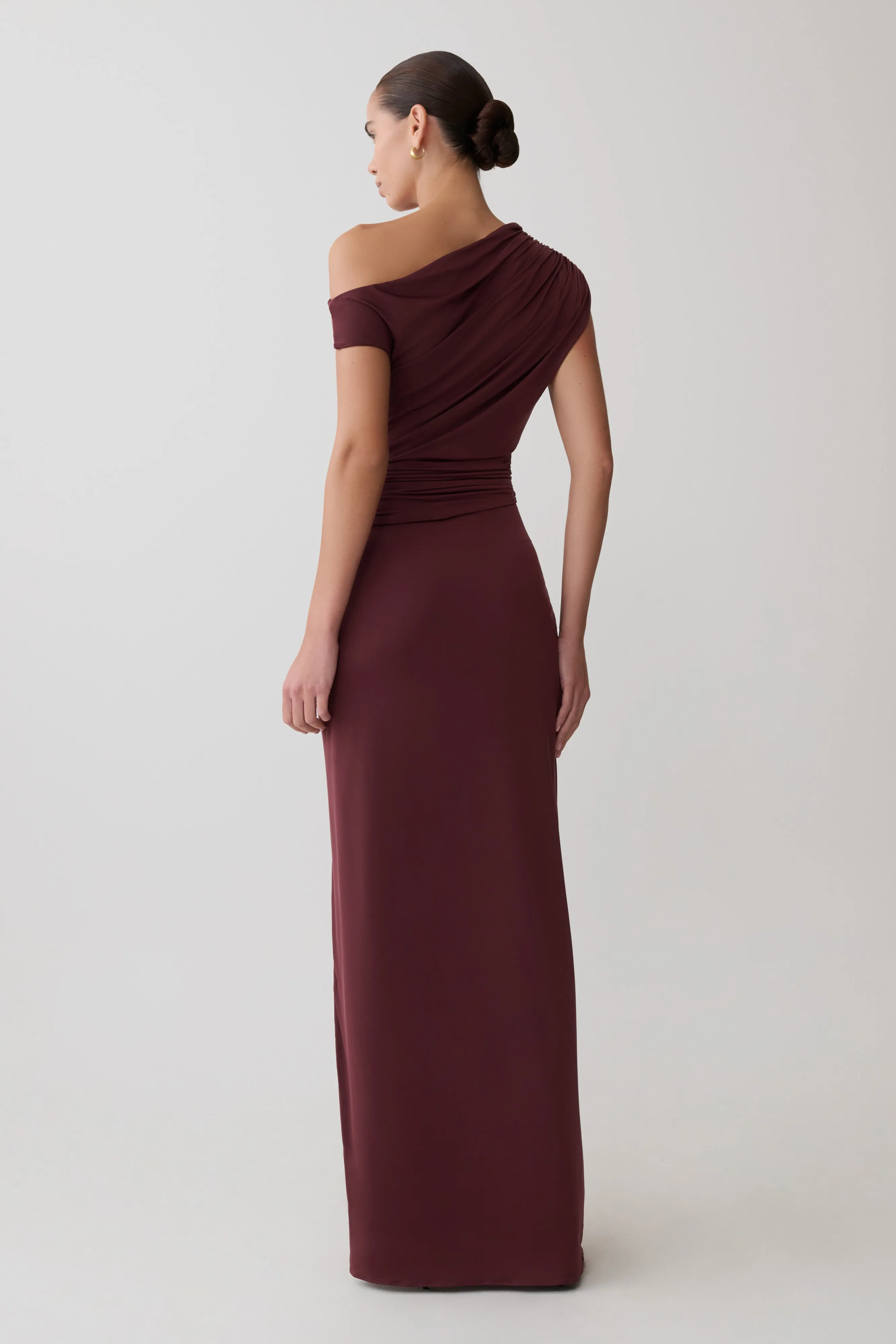 Alyn Off Shoulder Draped Maxi Dress - Dark Plum sold by Meshki product image thumbnail 2