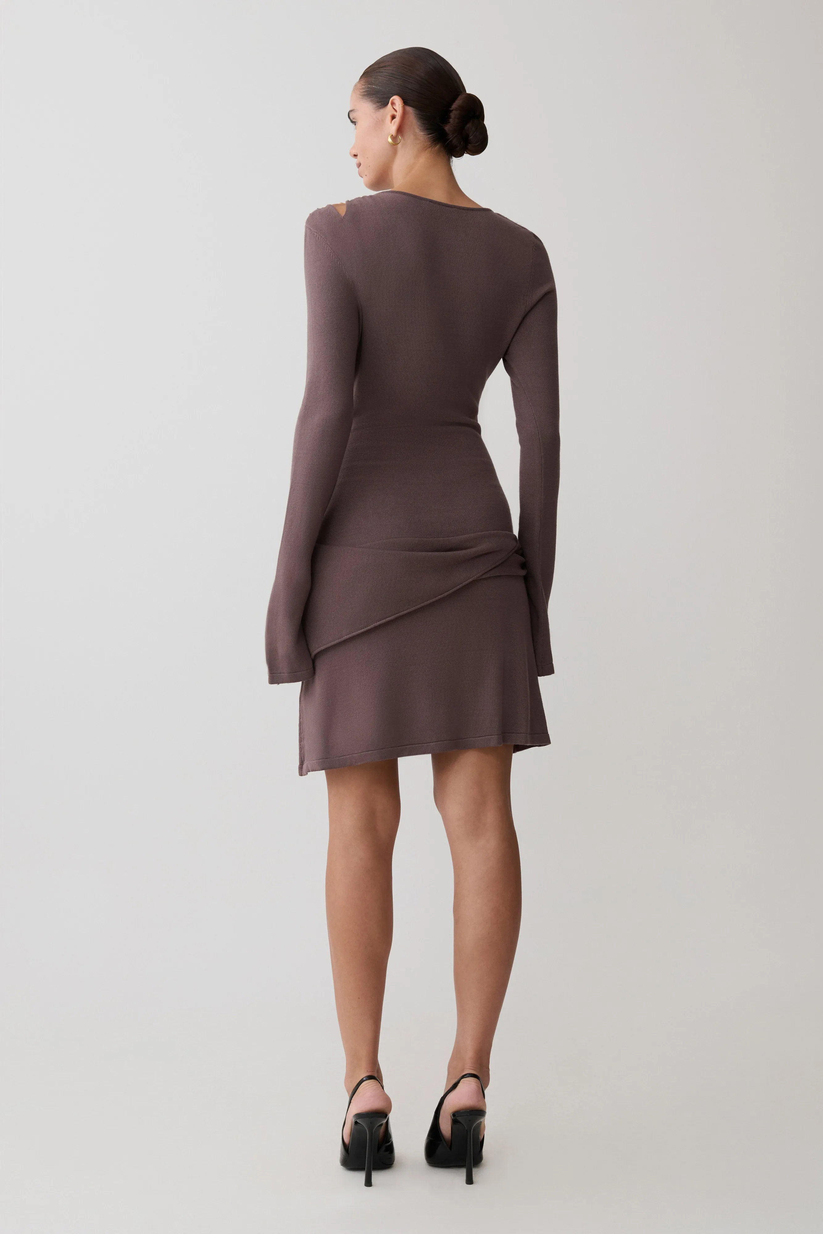 Cresida Knit Long Sleeve Mini Dress With Hardware - Peppercorn sold by Meshki product image thumbnail 3