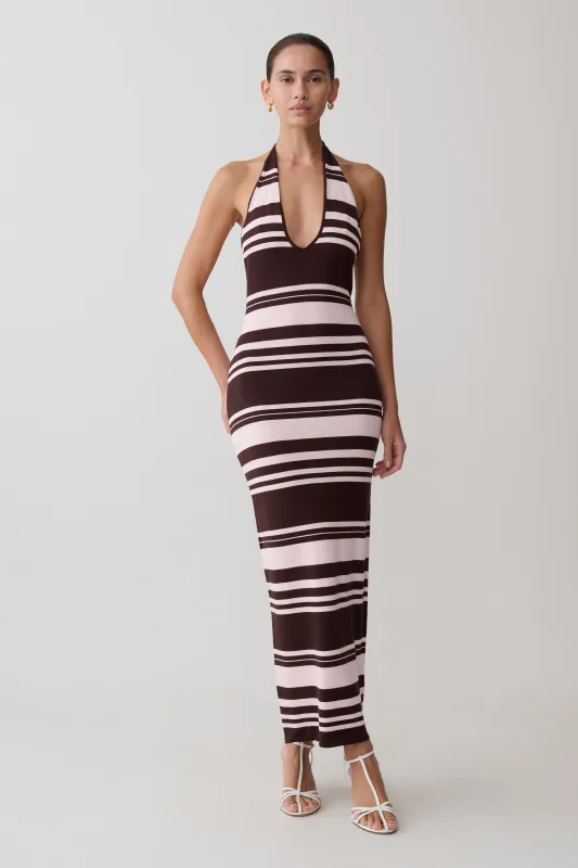 Brienne Stripe Midi Dress - Pink/Chocolate made by Meshki
