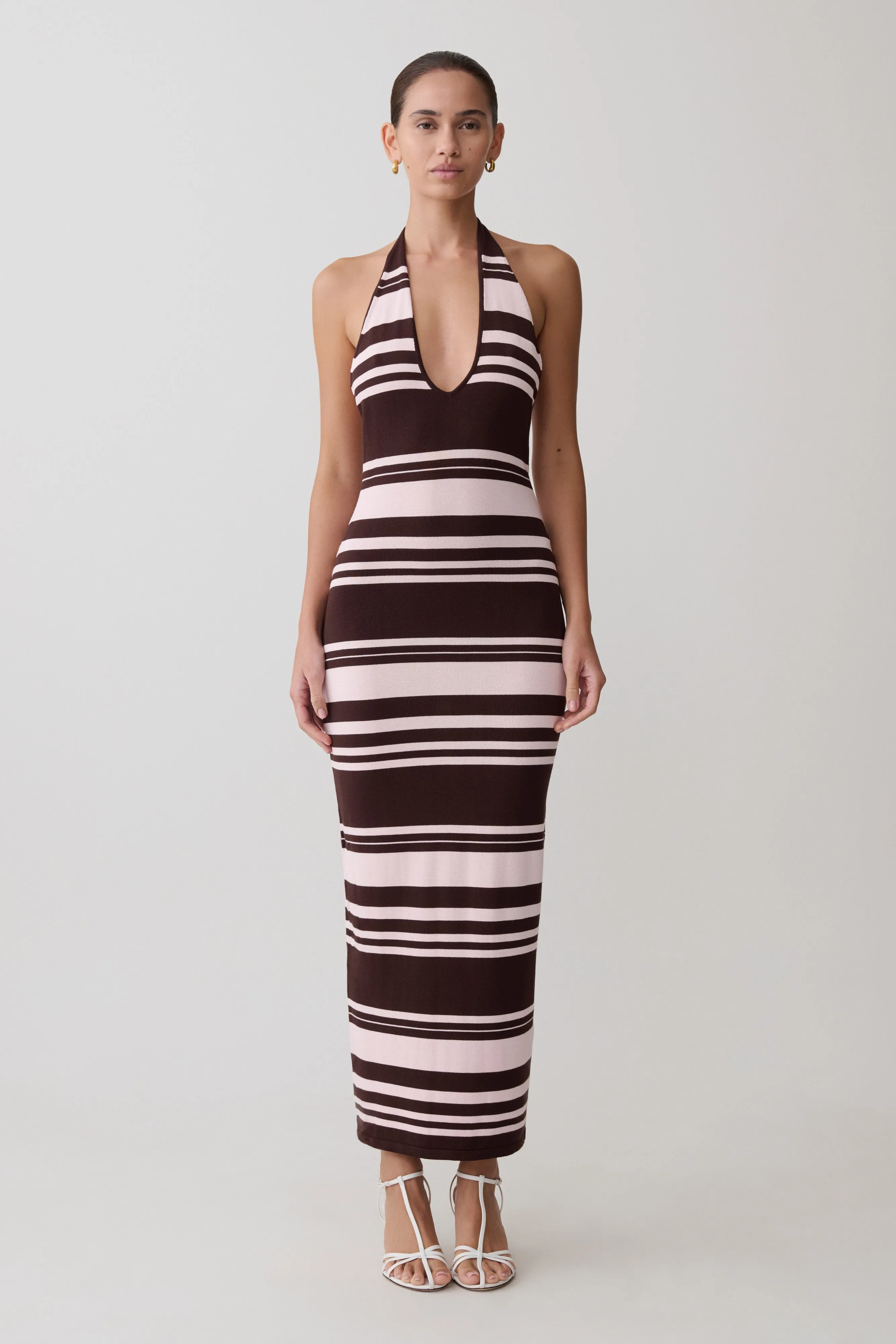 Brienne Stripe Midi Dress - Pink/Chocolate sold by Meshki product image thumbnail 5