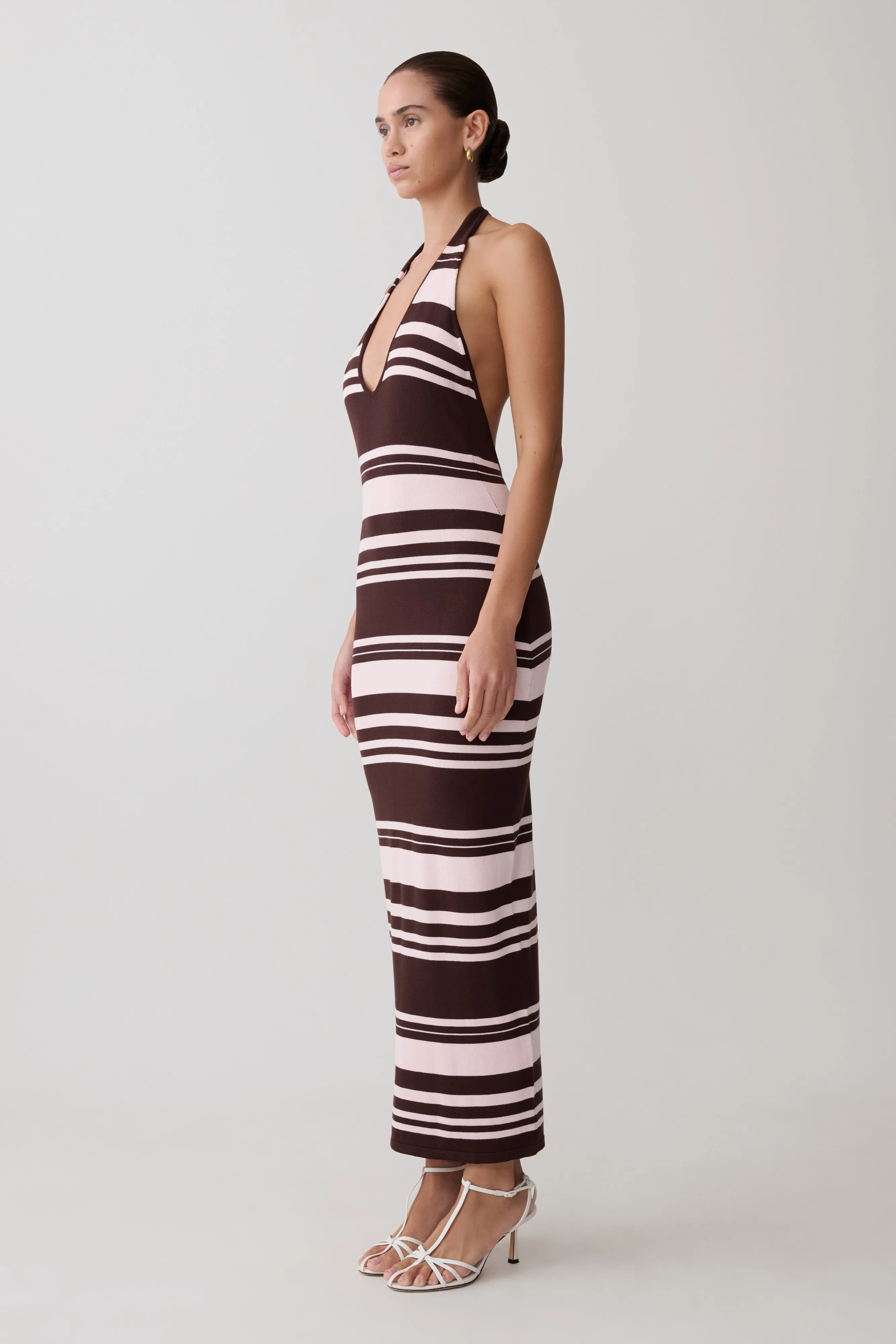 Brienne Stripe Midi Dress - Pink/Chocolate sold by Meshki product image thumbnail 3