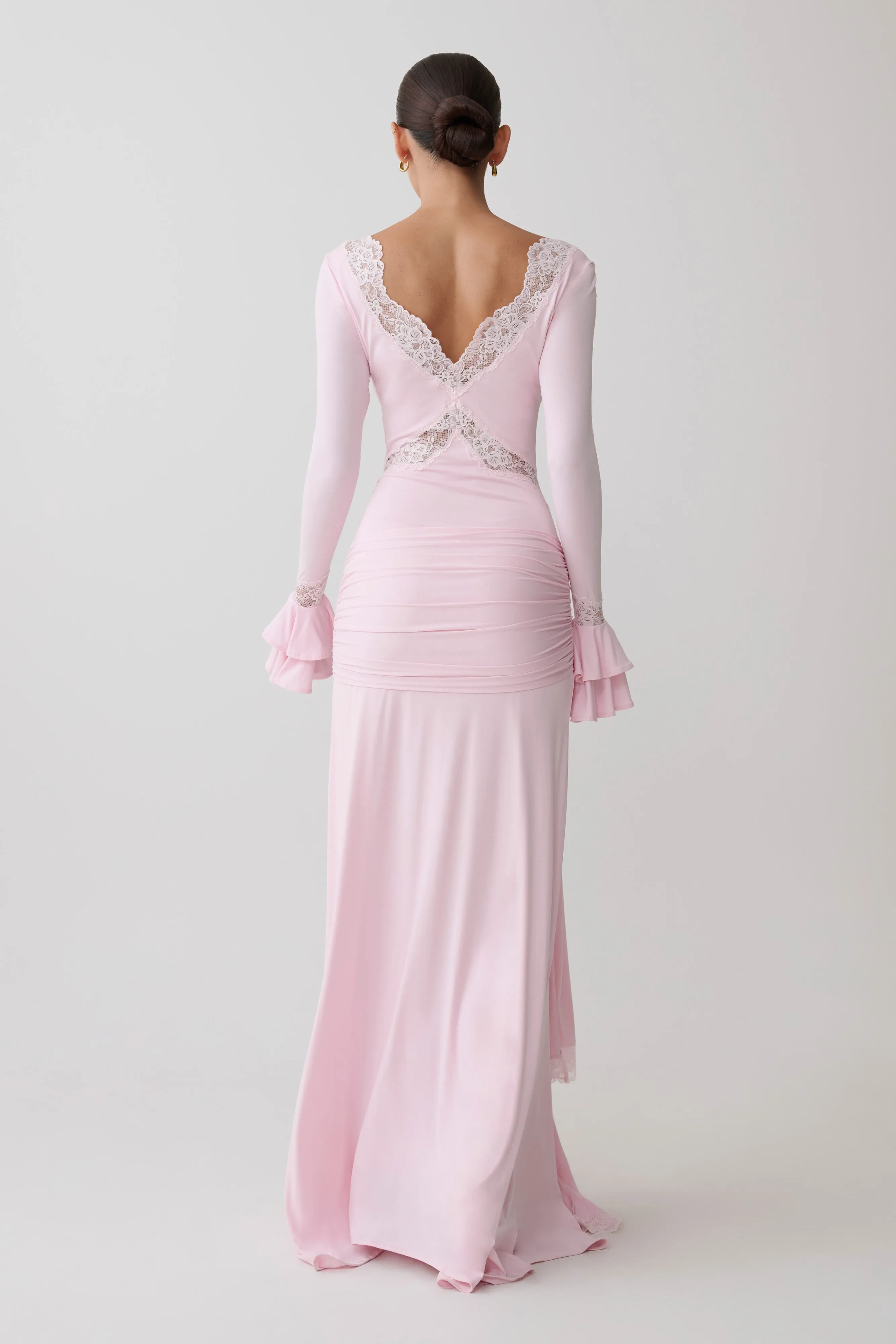 Electra Slinky Lace Maxi Dress - Ballet Pink sold by Meshki product image thumbnail 2
