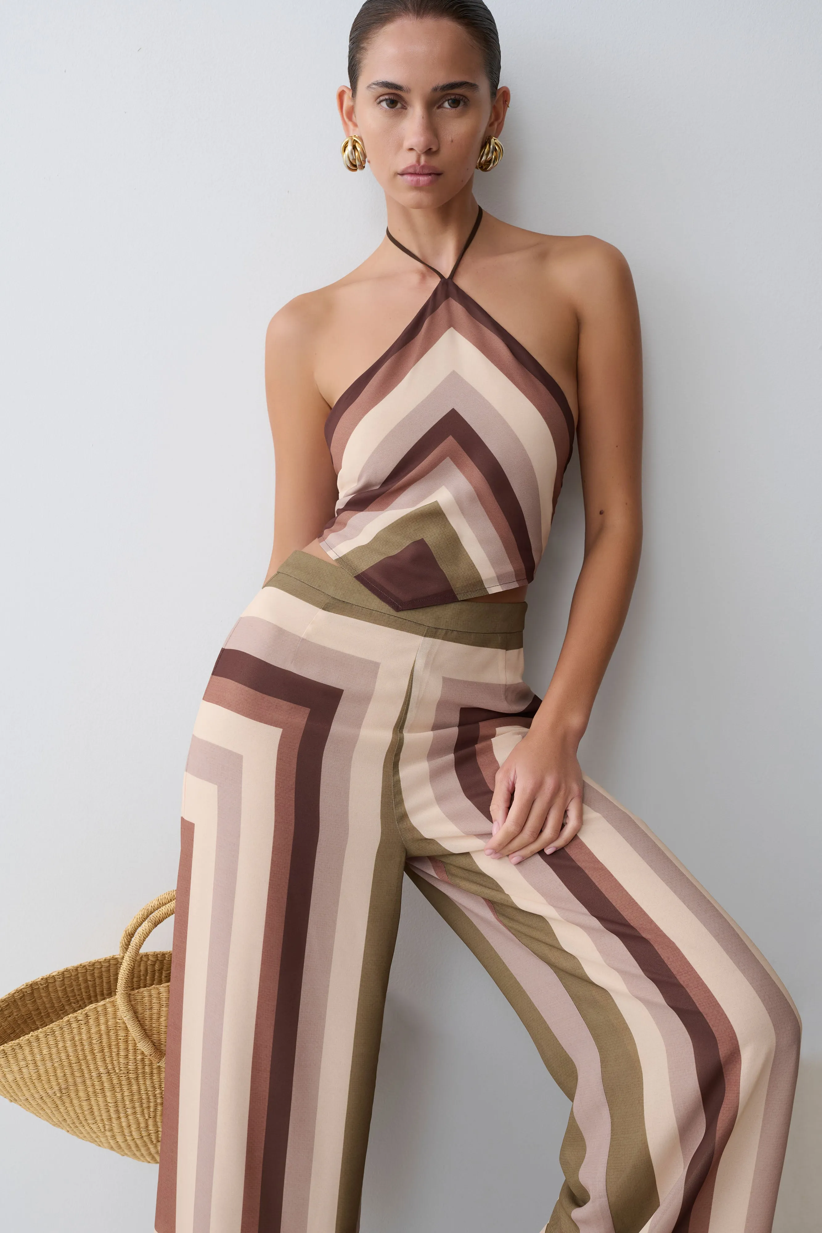Thea Halter Chiffon Sleeveless Top - Multi Stripe sold by Meshki