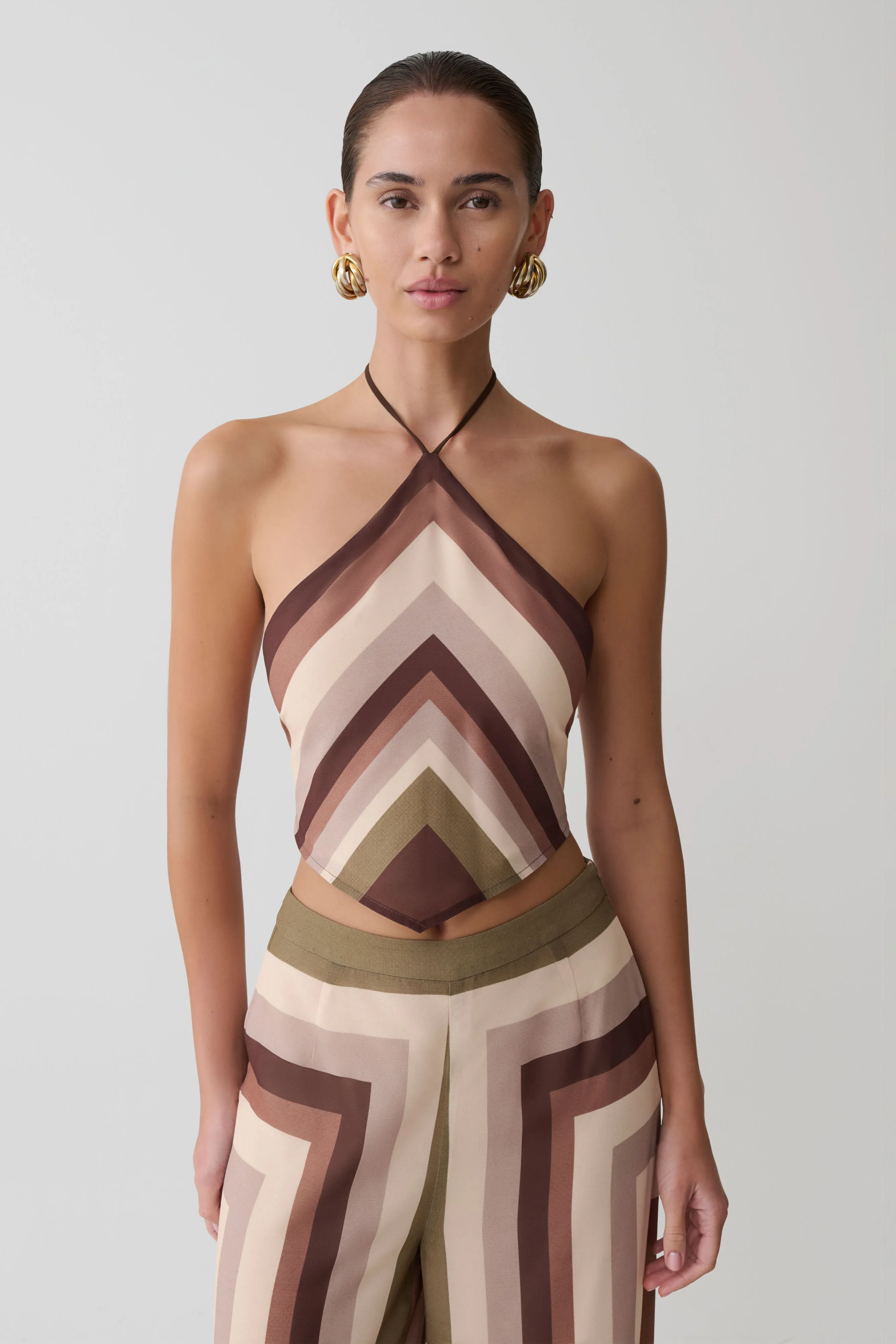 Thea Halter Chiffon Sleeveless Top - Multi Stripe sold by Meshki product image thumbnail 3