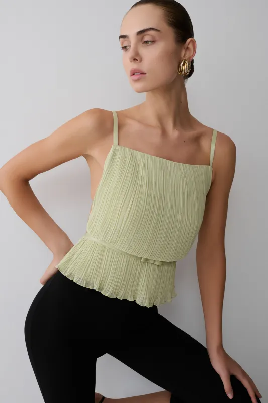 Lilou Pleated Sleeveless Top - Sage made by Meshki