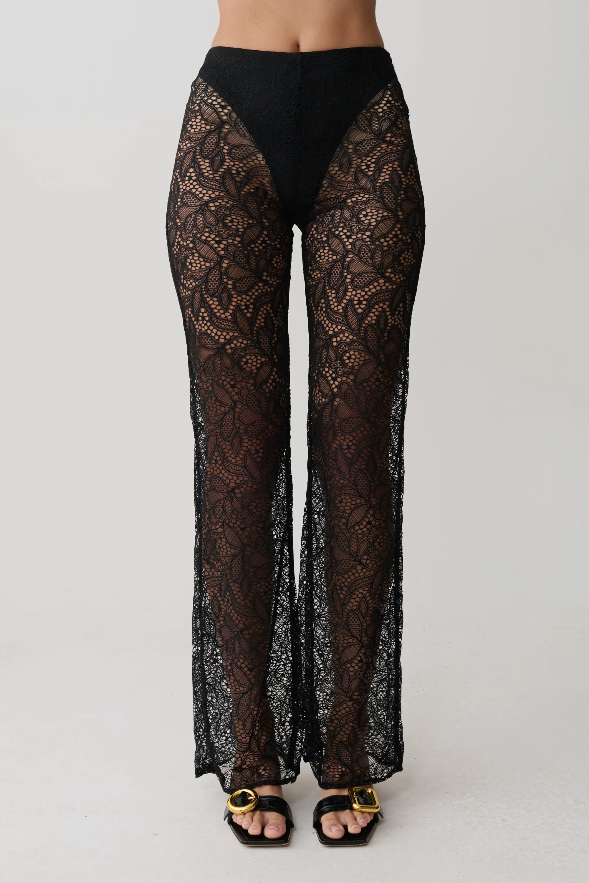 Theodosia Wide Leg Lace Pants - Black sold by Meshki product image thumbnail 4