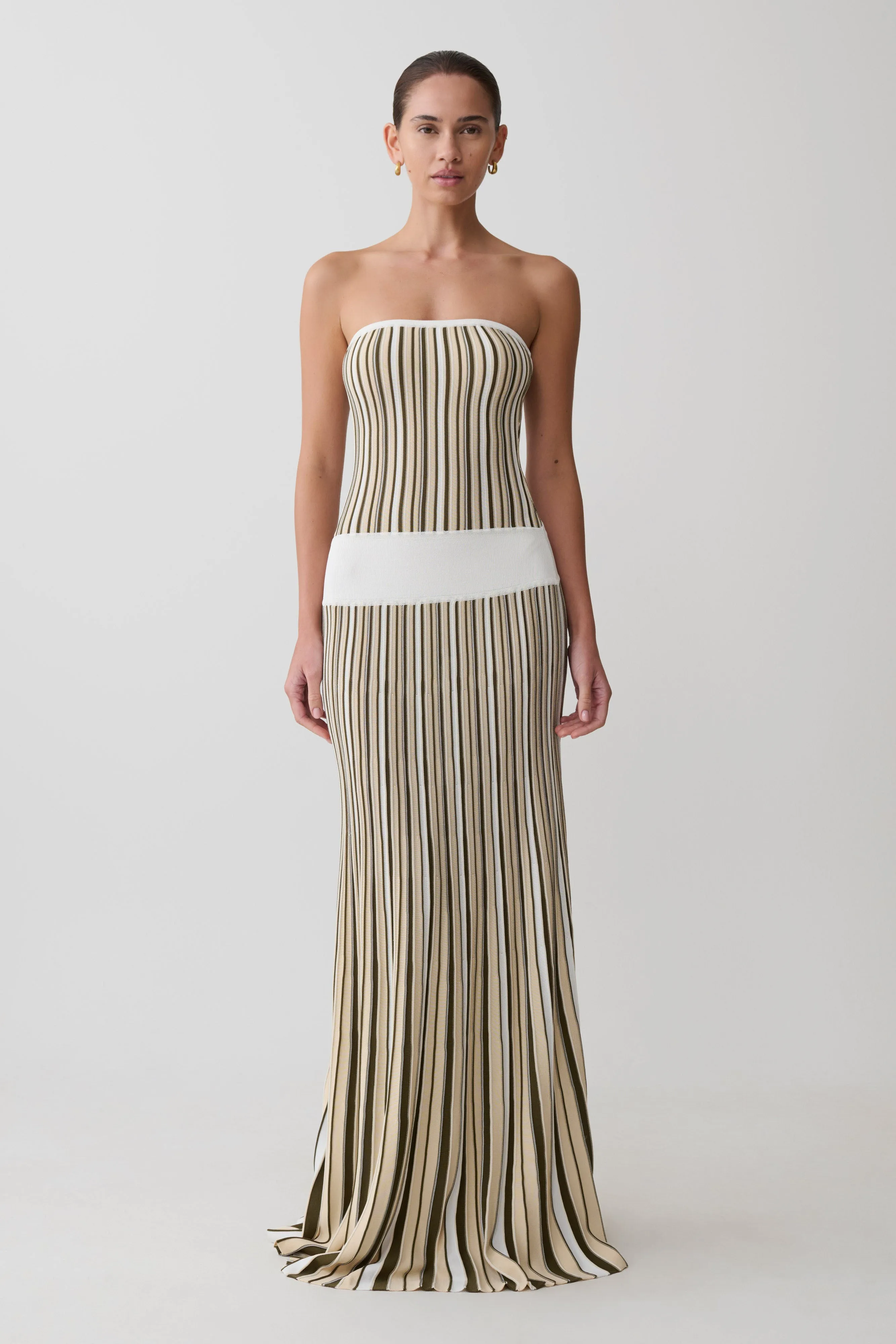 Joyce Stripe Maxi Knit Dress - Khaki/Ivory sold by Meshki product image thumbnail 5